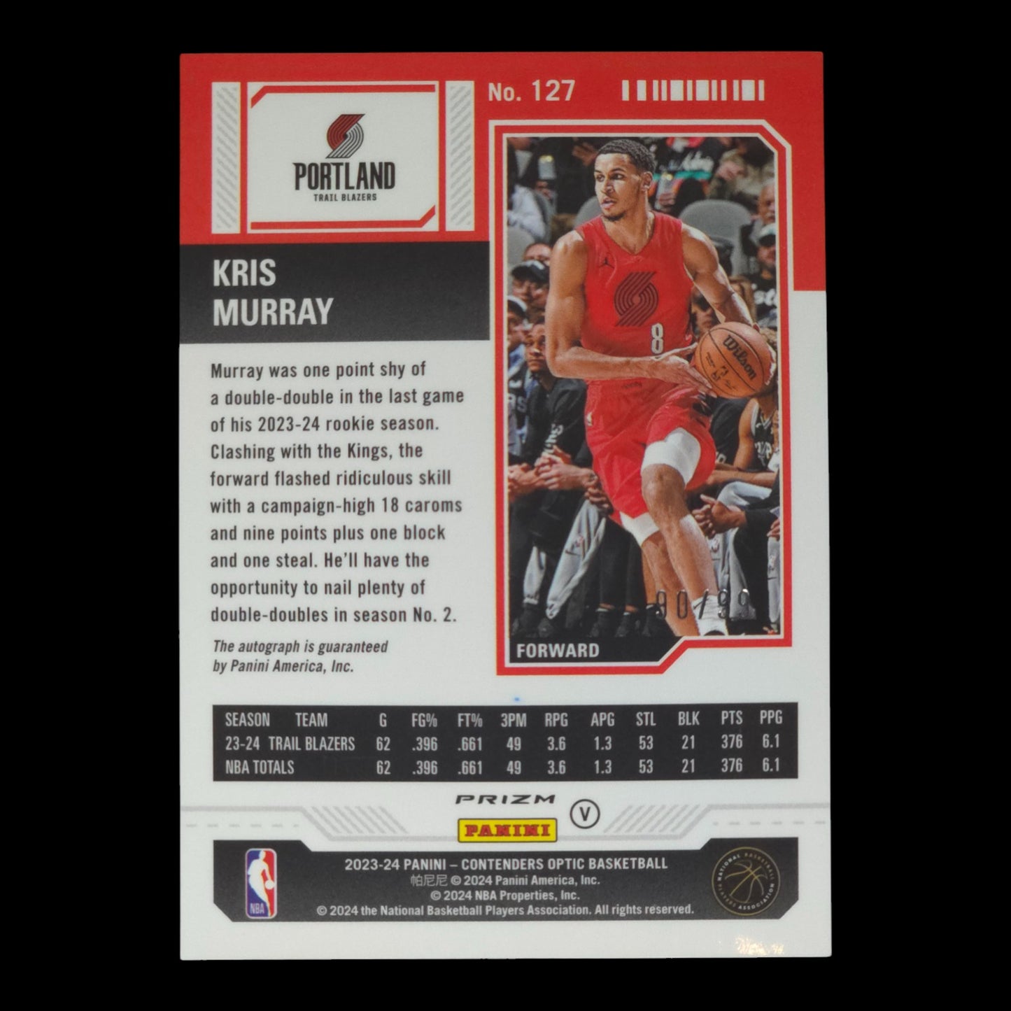 2023-24 KRIS MURRAY Rookie Ticket Red On Card Auto 90/99 Contenders #127