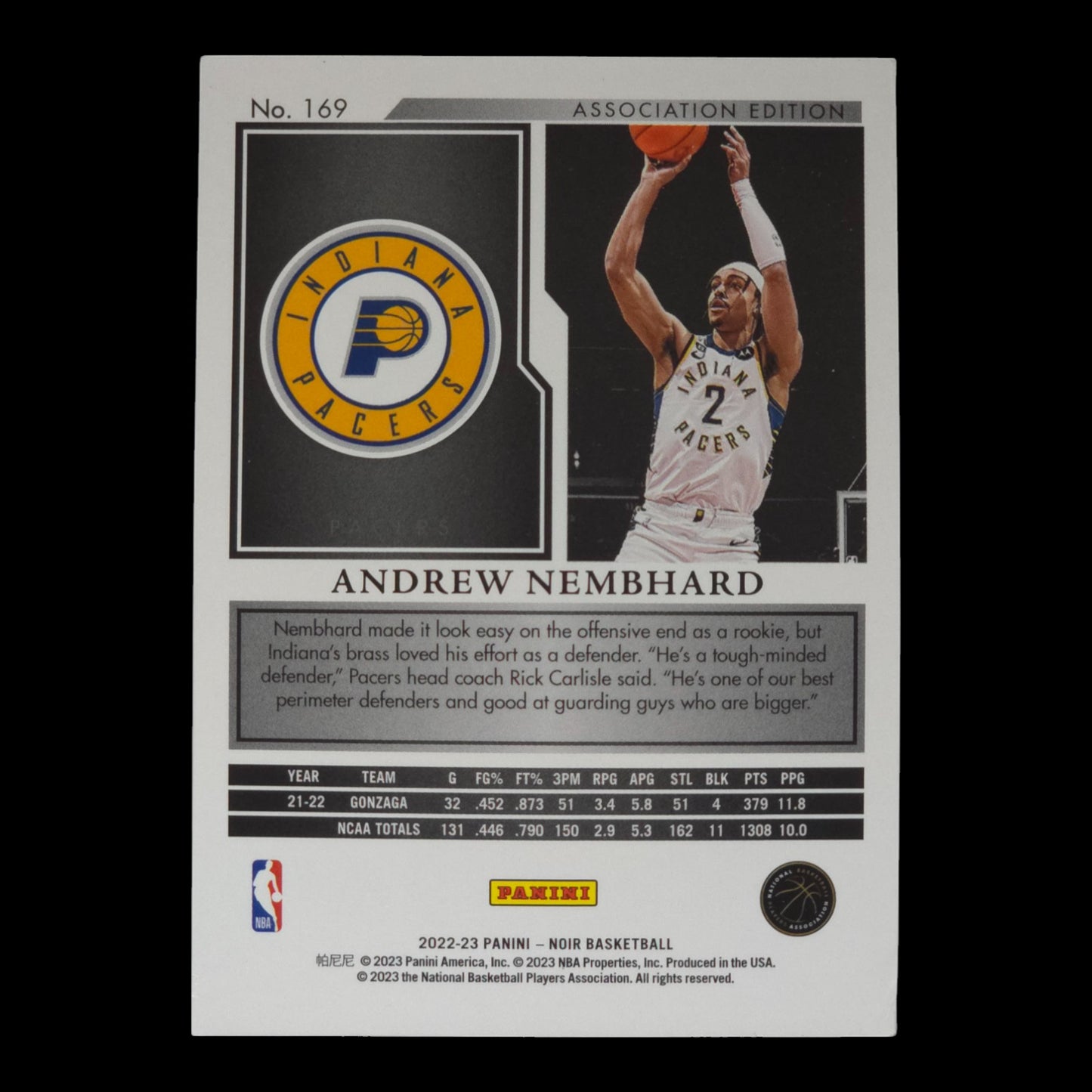 2022-23 ANDREW NEMBHARD Rookie Association Edition 9/99 Noir Pacers #169