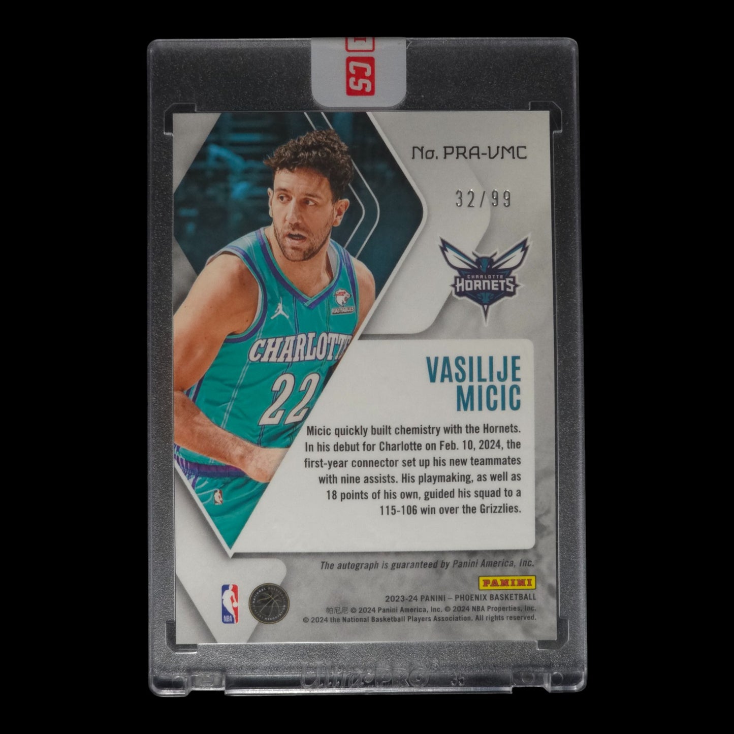 2023-24 VASILIJE MICIC Rookie Auto 32/99 Panini Encased Phoenix Hornets PRA-VMC