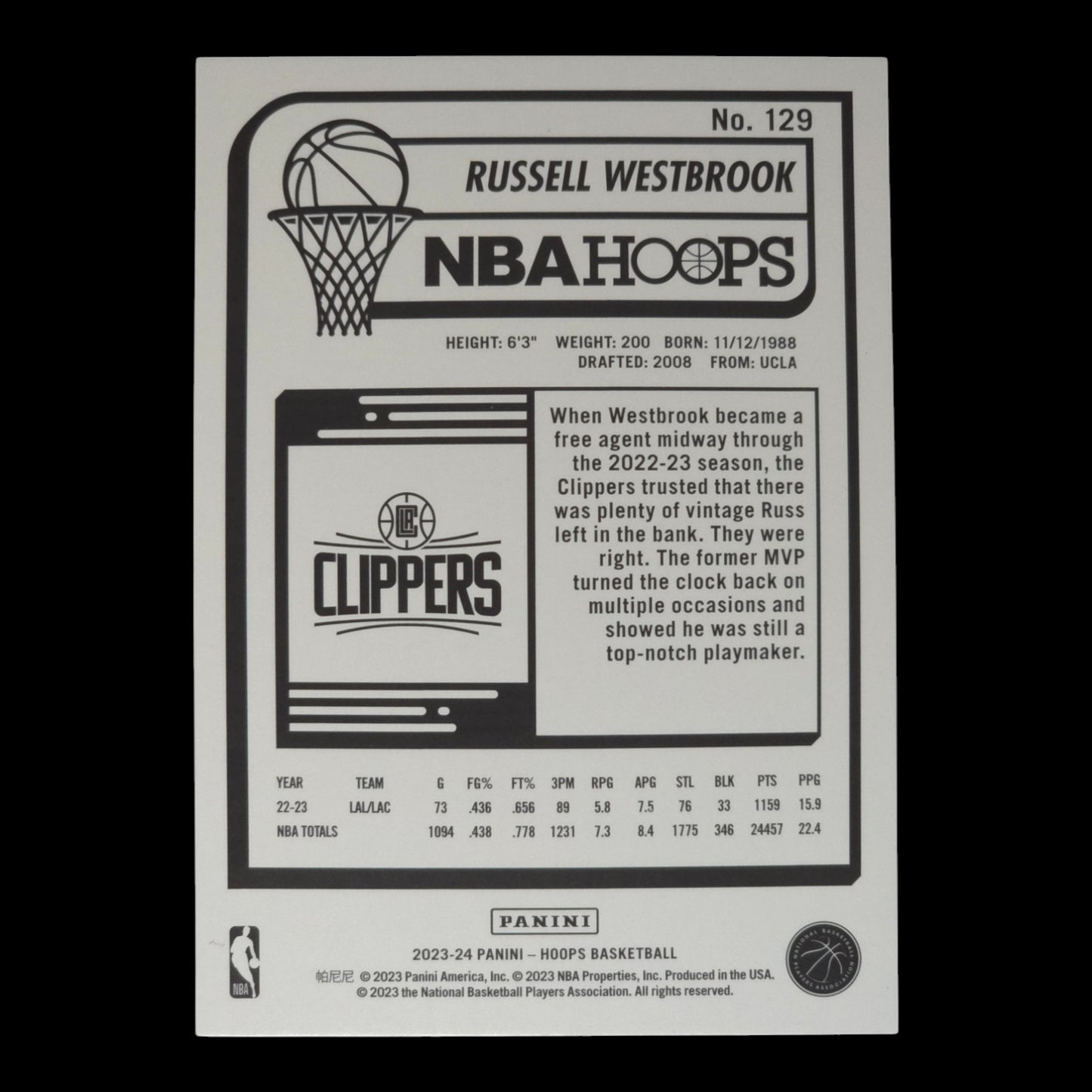 2023-24 RUSSELL WESTBROOK Red 43/99 Hoops Clippers #129