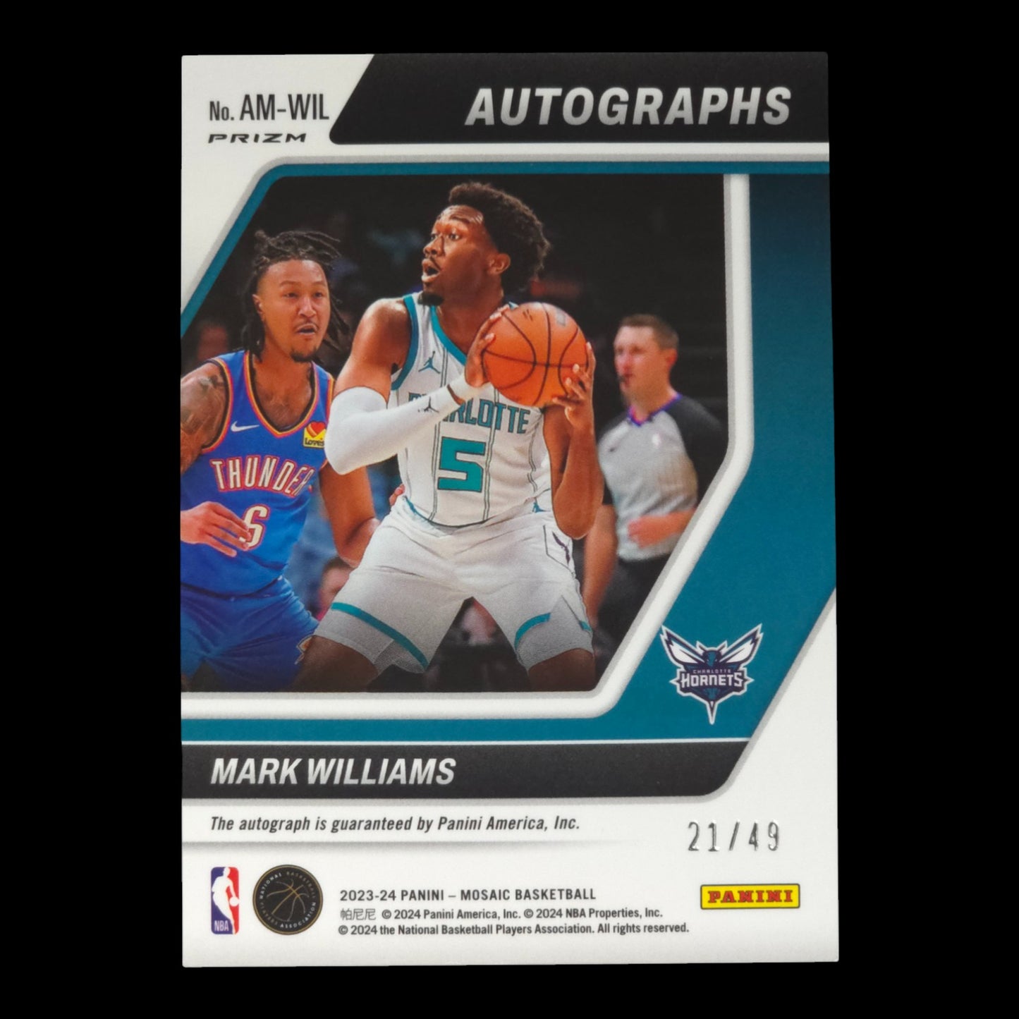 2023-24 MARK WILLIAMS Blue Autographs 21/49 Mosaic Hornets AM-WIL