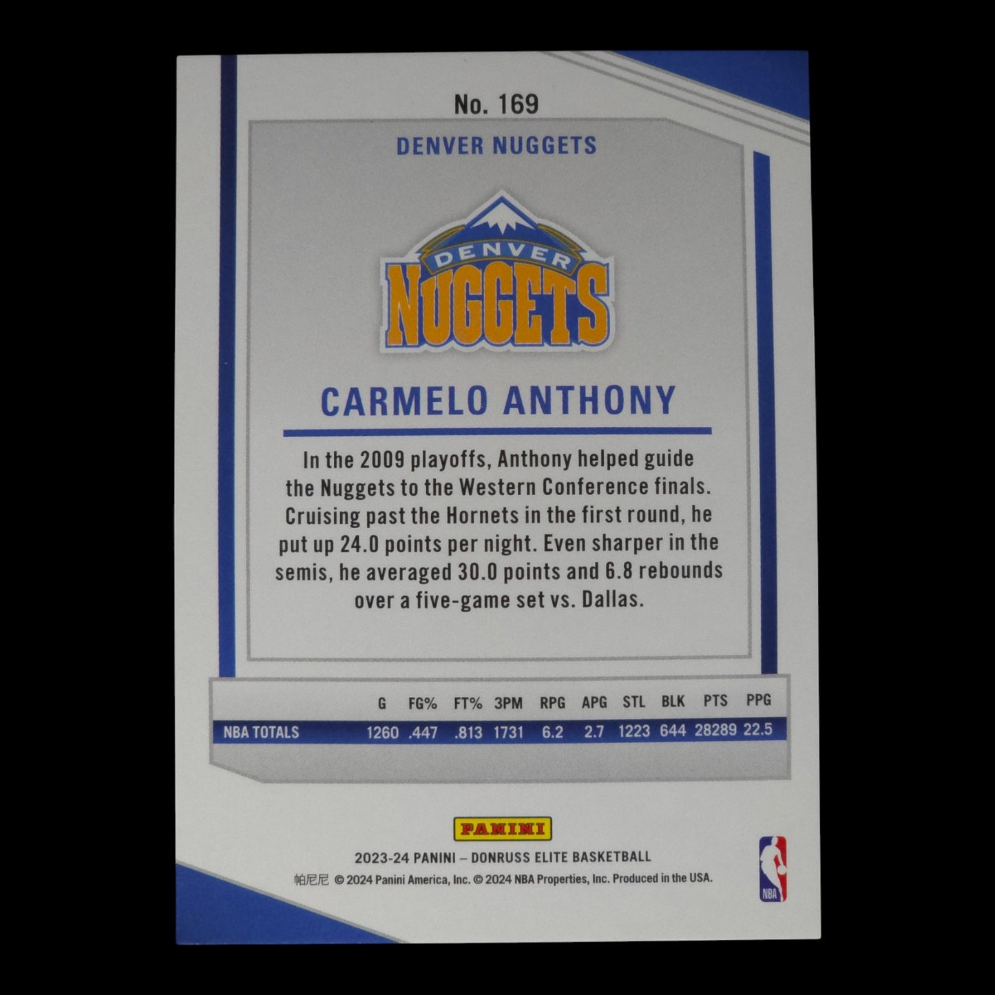 2023-24 CARMELO ANTHONY Gold 6/10 Elite Nuggets #169