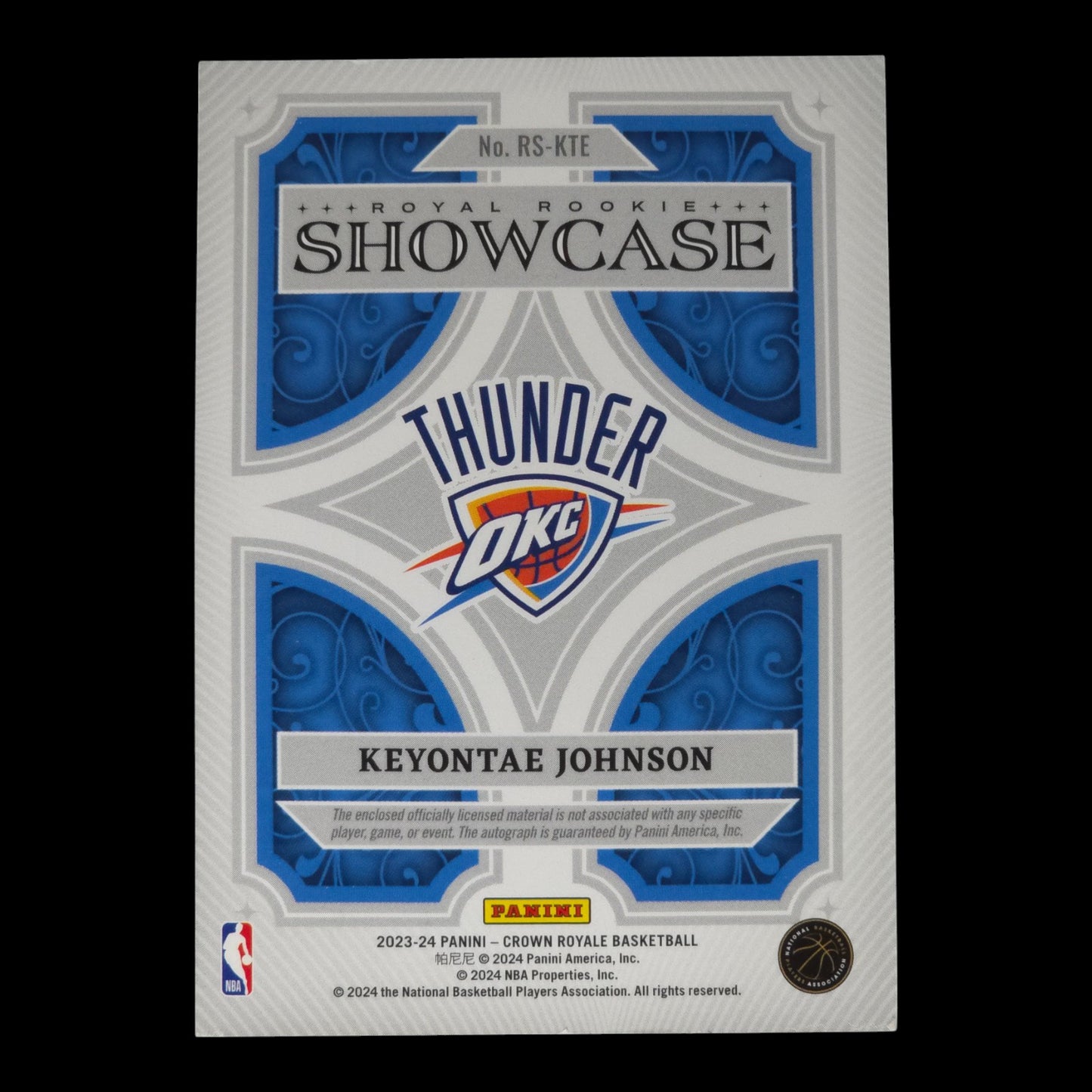 2023-24 KEYONTAE JOHNSON Royal Rookie Showcase 5/49 Crown OKC RS-KTE