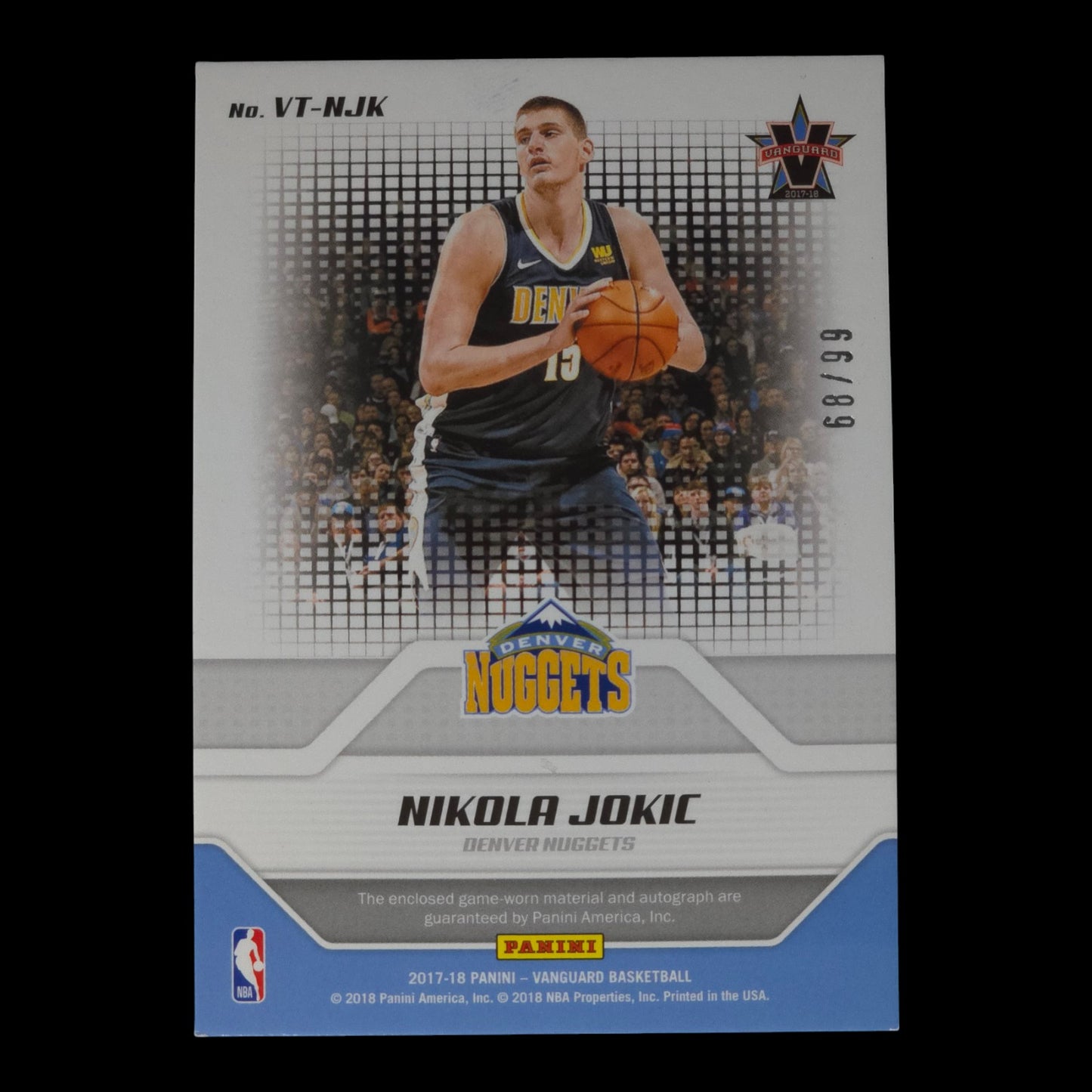 2017-18 NIKOLA JOKIC V-Team On card Auto Game worn Patch 68/99 Vanguard VT-NJK