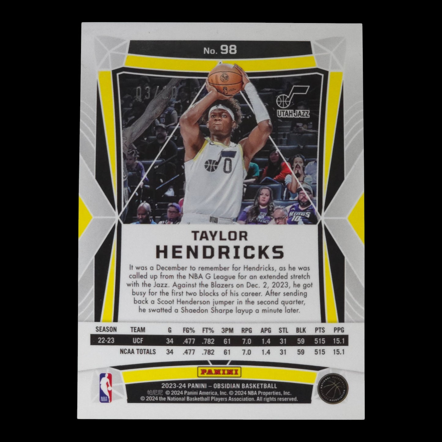 2023-24 Taylor Hendricks Molten Mojo Electric Etch 3/10 Obsidian Jazz #98