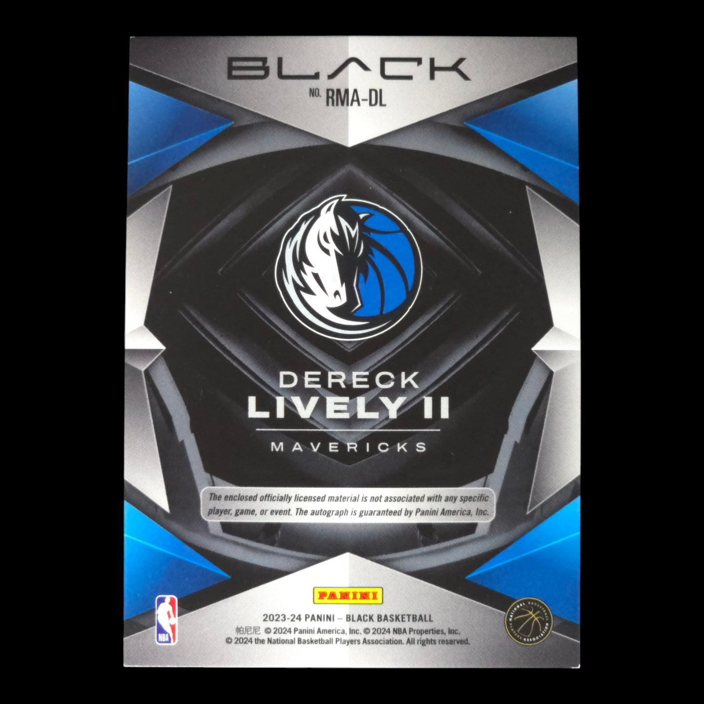 2023-24 DERICK LIVELY II Memorabilia Auto 12/49 Panini Black Mavericks RMA-DL