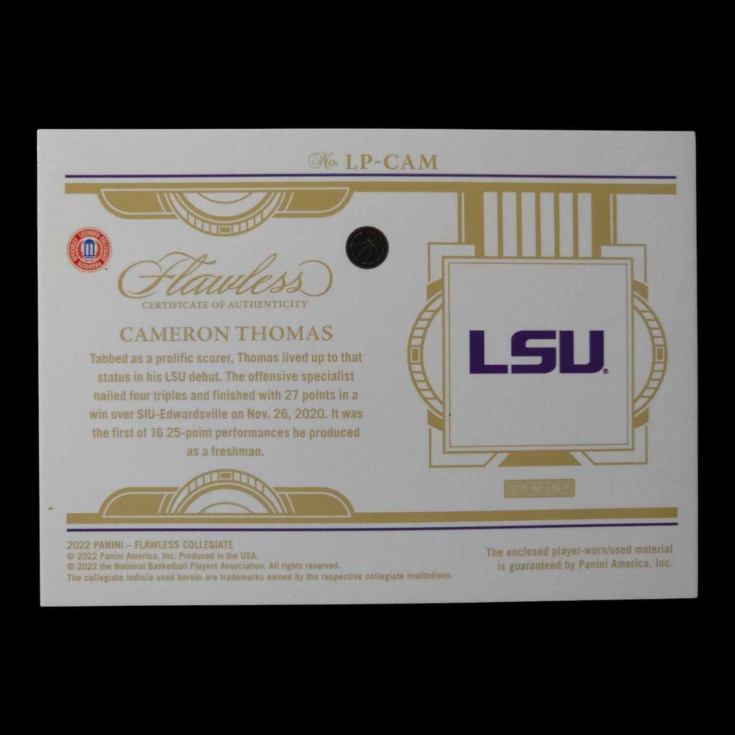 2022-23 CAMERON THOMAS Legacy Patches Gold 5/10 Flawless Collegiate LP-CAM