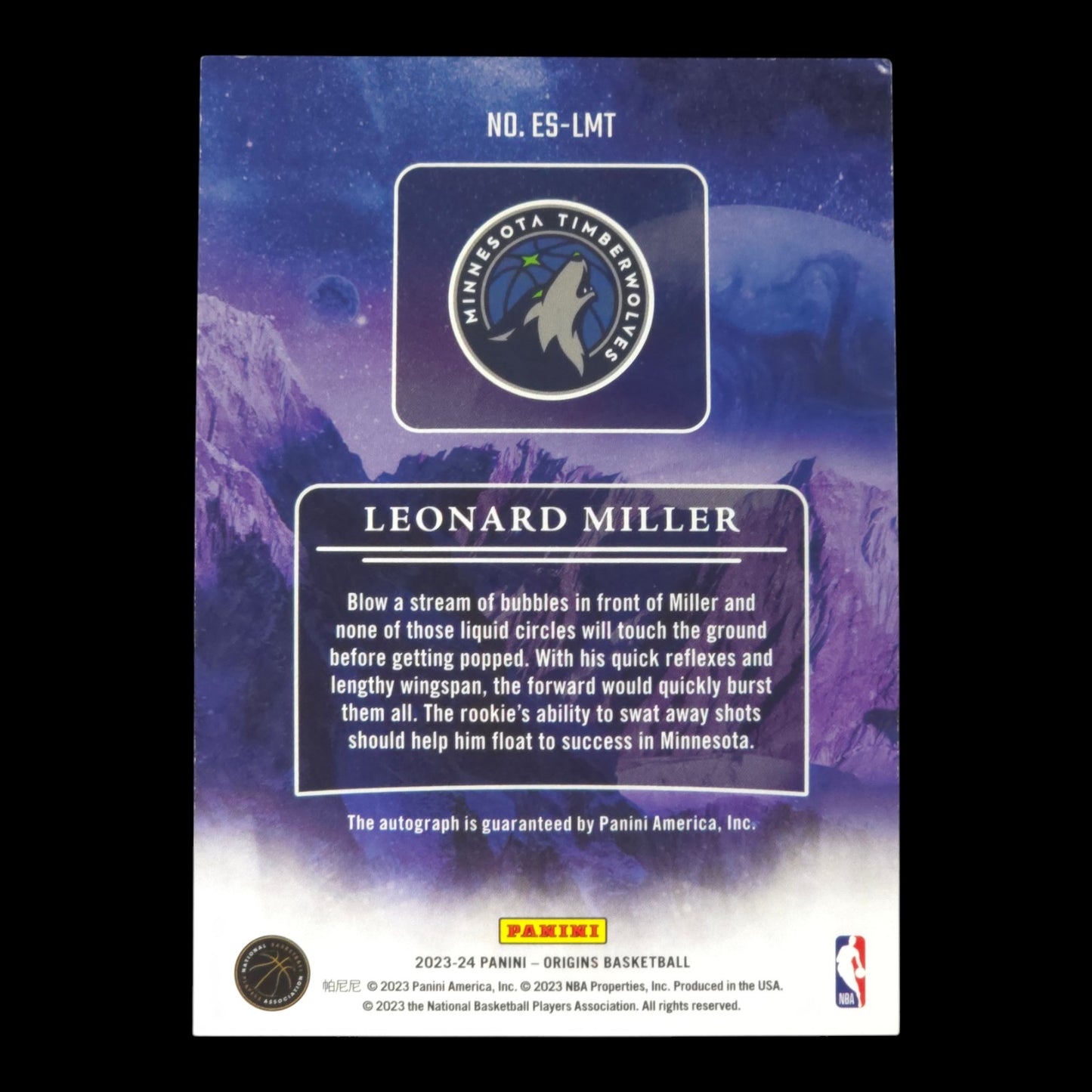 2023-24 LEONARD MILLER Elevation Signatures 44/49 Origins Timberwolves ES-LMT