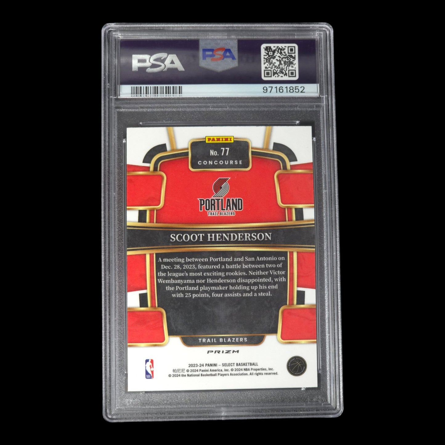 2023-24 SCOOT HENDERSON Rookie Concourse Silver PSA 9 Select Blazers #77