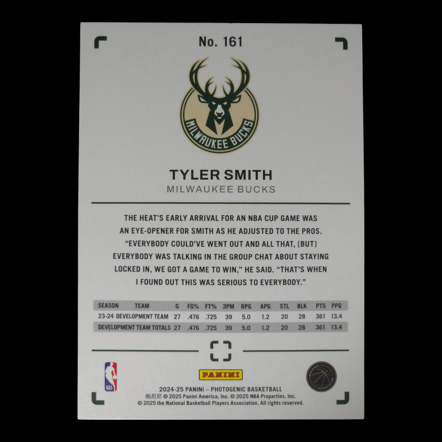 2024-25 TYLER SMITH Diamond Rookie 2/75 Photogenic Bucks #161