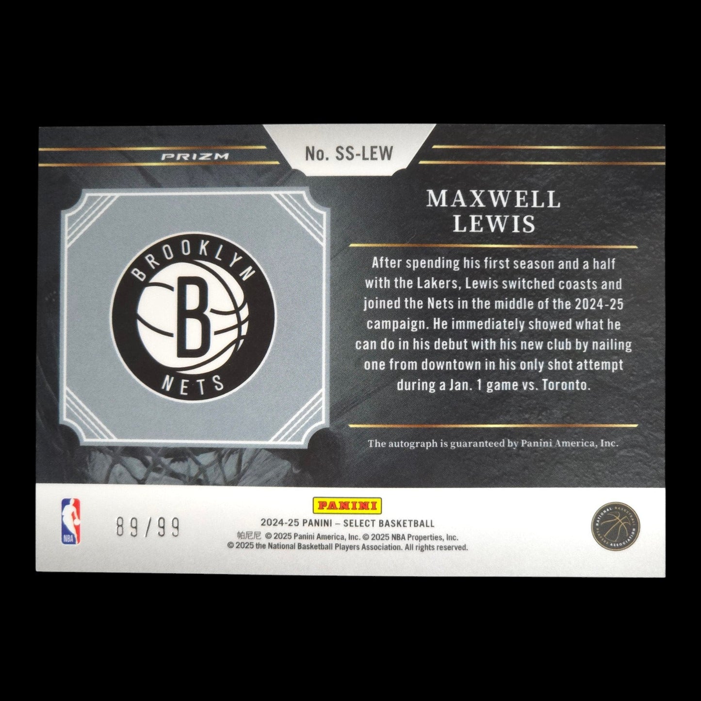 2024-25 MAXWELL LEWIS Signature Selections Red Flash 89/99 Select Nets SS-LEW