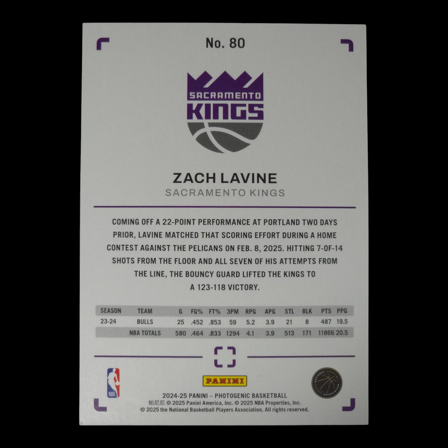 2024-25 ZACH LAVINE Stardust 11/65 Photogenic Kings #80