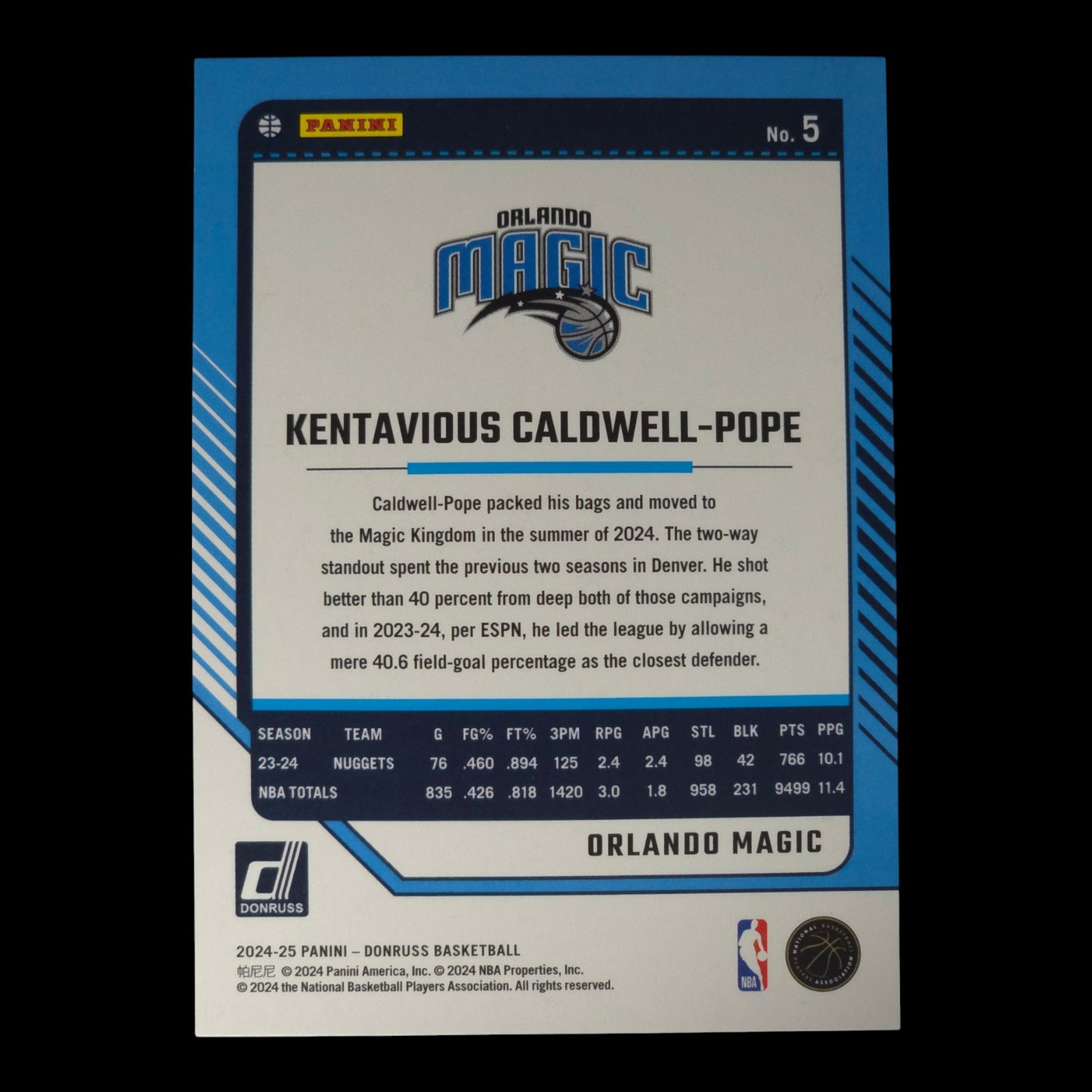 2024-25 KENTAVIOUS CALDWELL-POPE Checkerboard Blue 21/49 Donruss #5