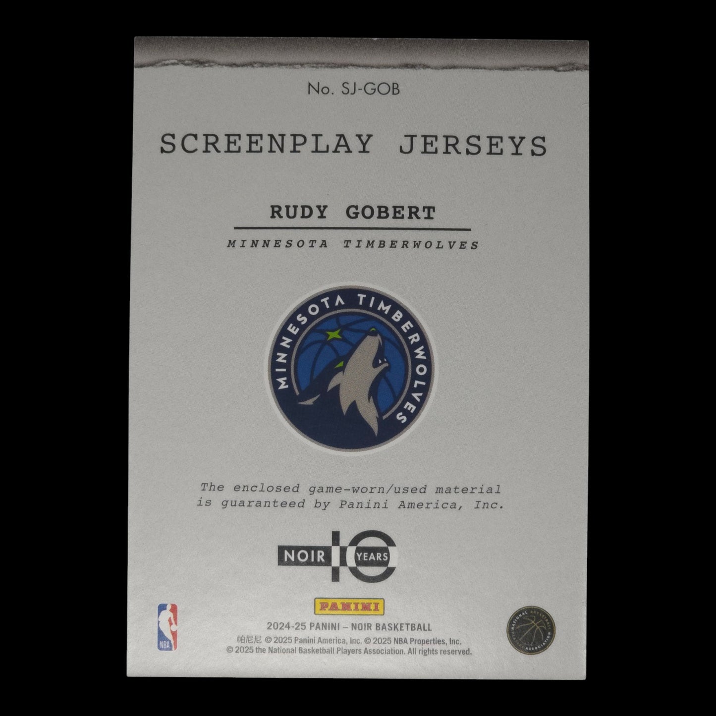 2024-25 RUDYT GOBERT Screenplay Jerseys Game Worn 29/49 Noir SJ-GOB