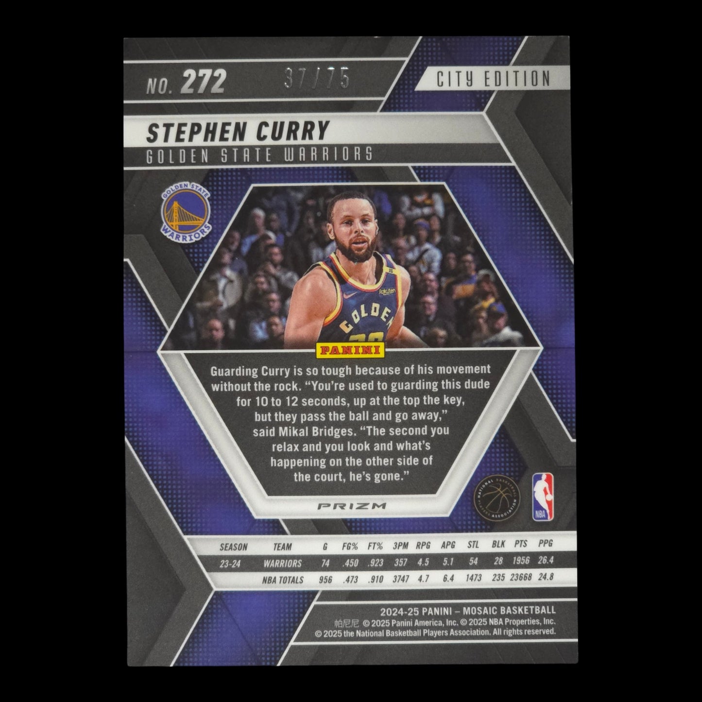 2024-25 STEPHEN CURRY City Edition Bronze 37/75 Mosaic Warriors #272