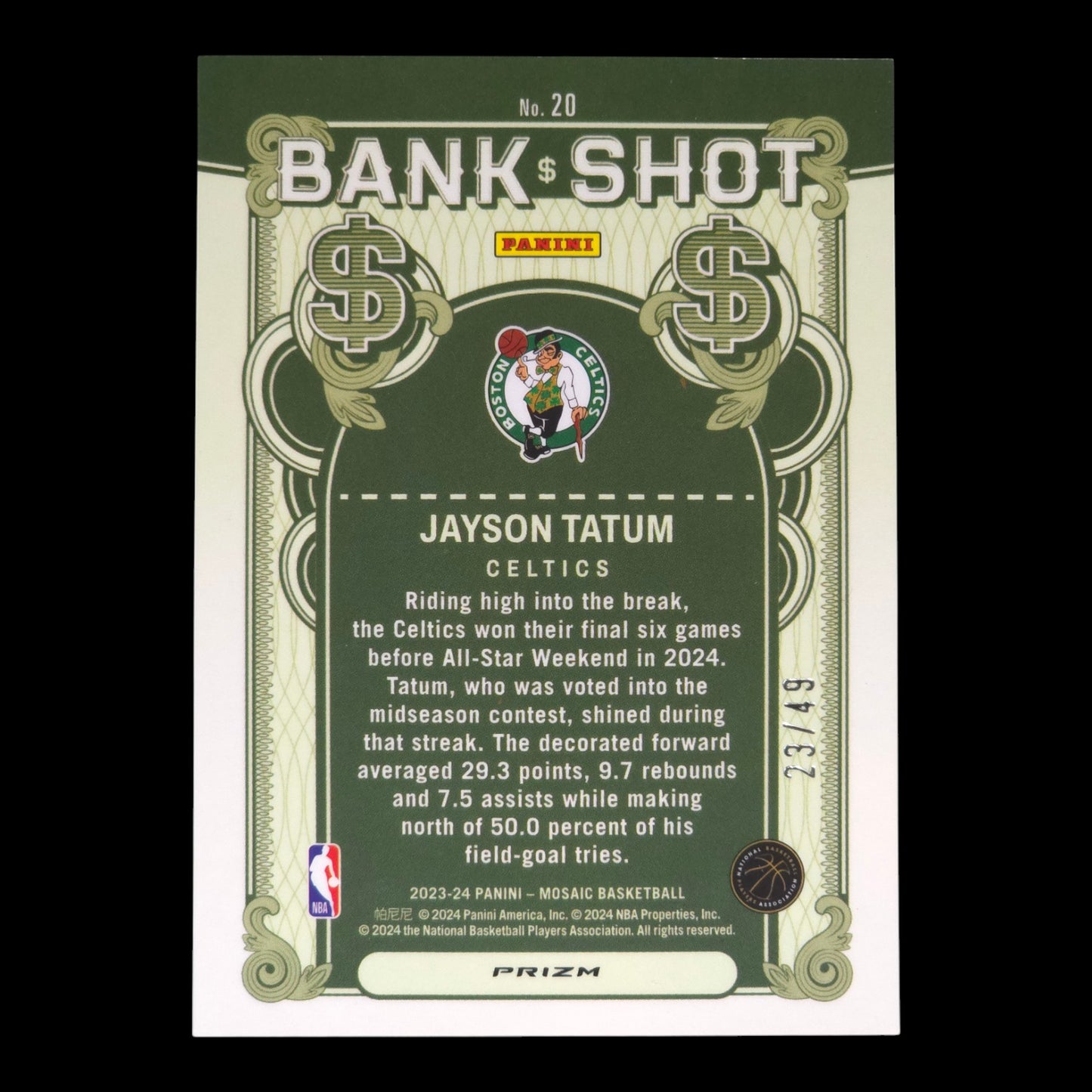2023-24 JAYSON TATUM Bank Shot Orange 23/49 Mosaic Celtics #20