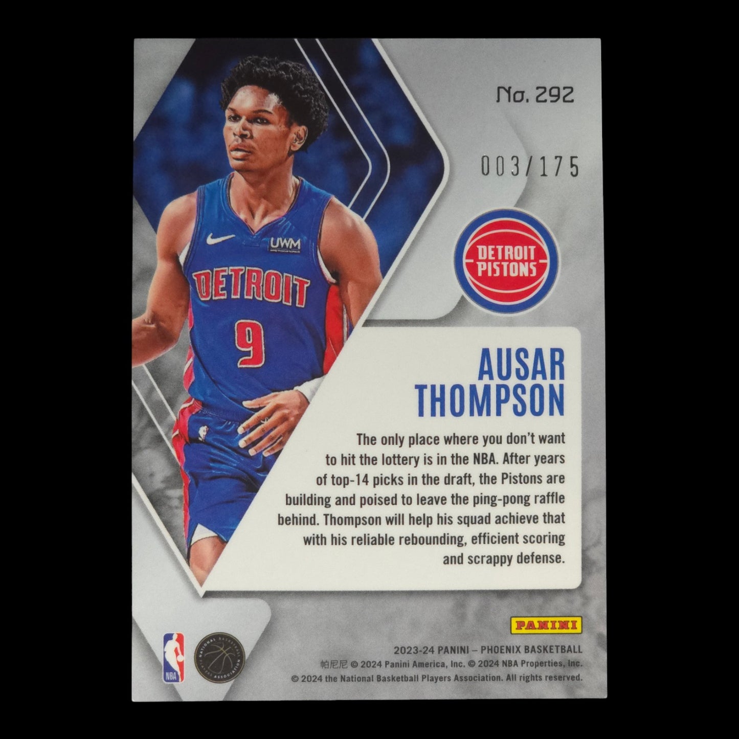 2023-24 AUSAR THOMPSON Rookie Pink 3/175 Phoenix Pistons #292