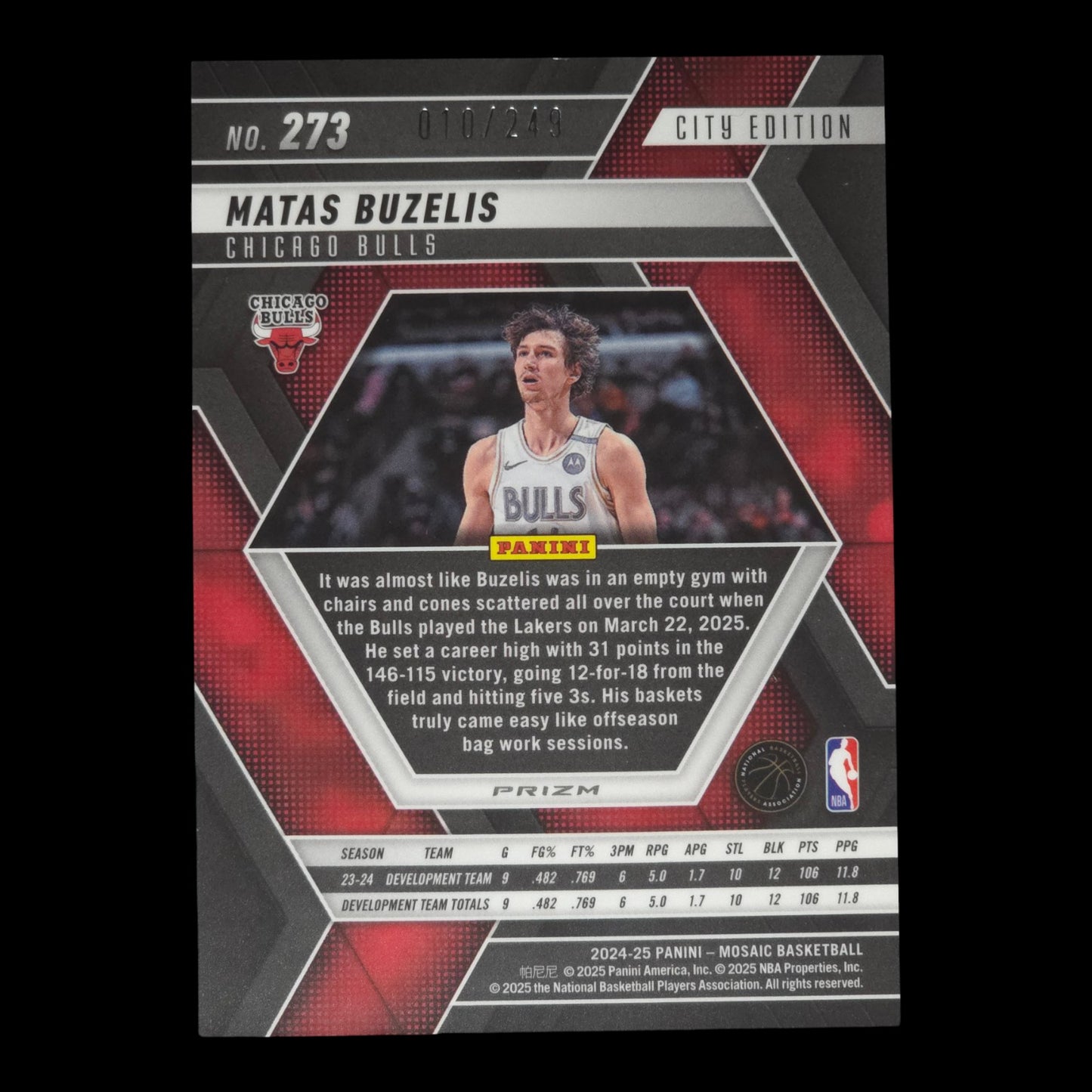 2024-25 MATAS BUZELIS Rookie City Edition Orange /249 Mosaic Bulls #273