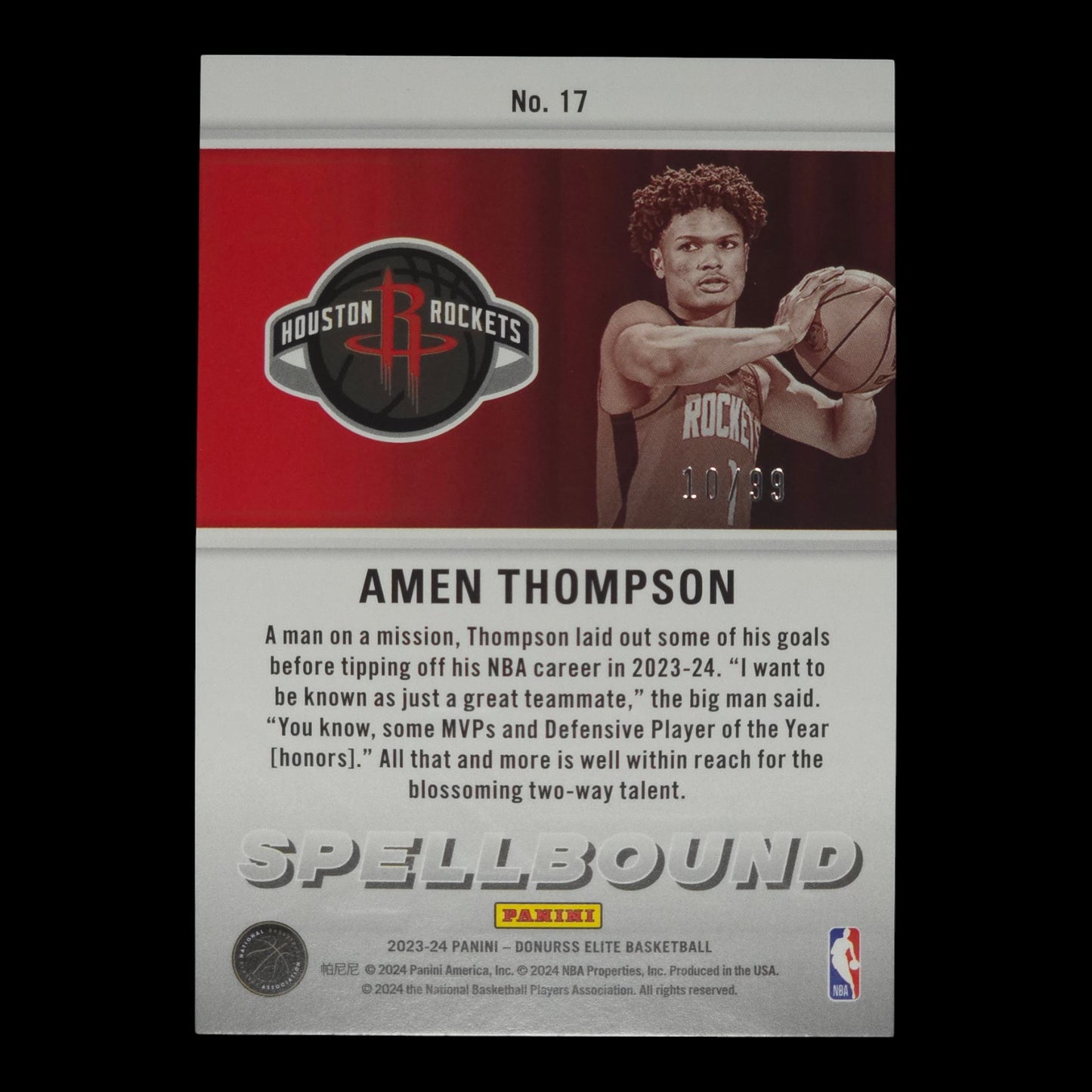 2023-24 AMEN THOMPSON Spellbound Blue 10/99 Elite Rockets #17