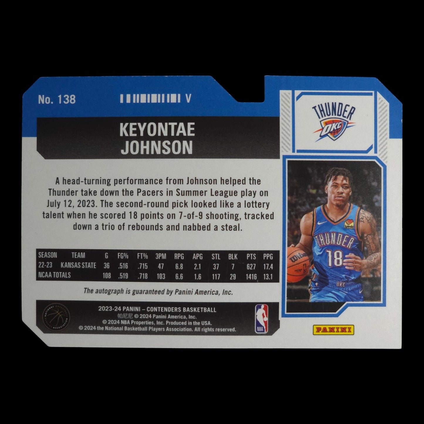 2023-24 KEYONTAE JOHNSON RC Ticket Auto Die Cut 10/18 #138
