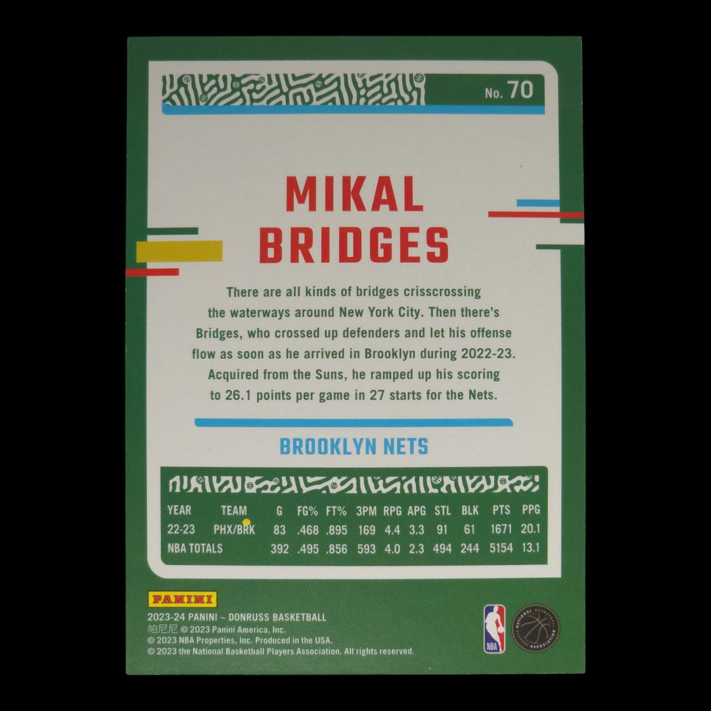 2023-24 MIKAL BRIDGES Gold 2/10 Donruss Choice Nets #70