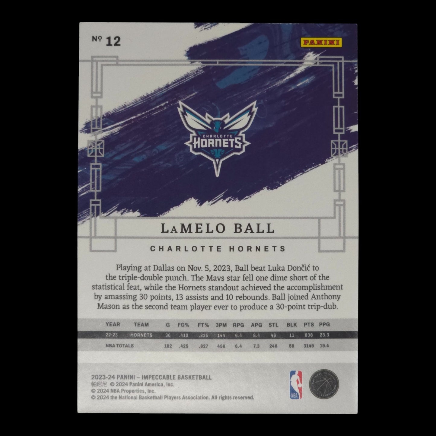 2023-24 LAMELO BALL Impeccable International Hornets #12