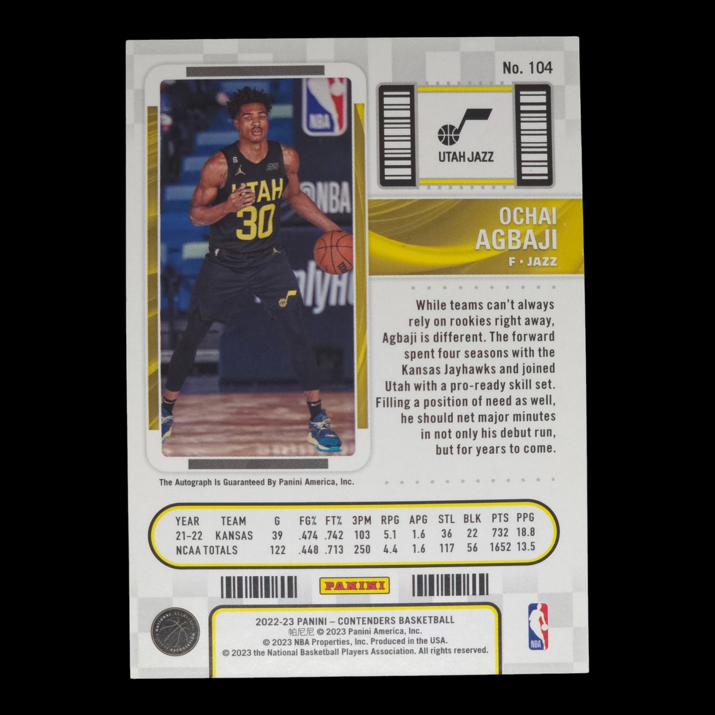 2022-23 OCHAI AGBAJI Rookie Ticket On Card Auto Contenders #104