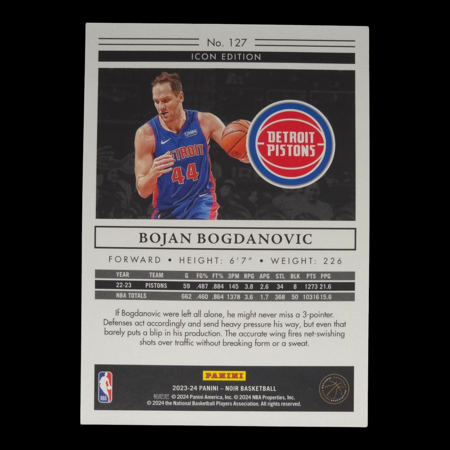 2023-24 BOJAN BOGDANOVIC Icon Edition 38/99 Noir Pistons #127
