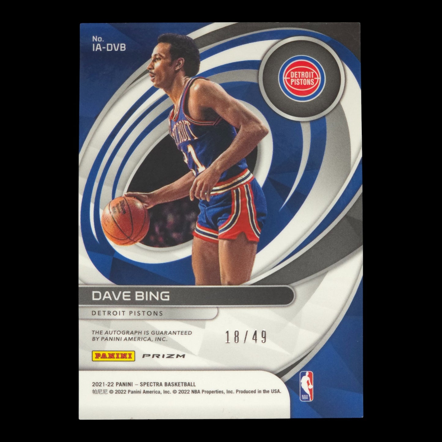 2021-22 DAVE BING Icon Auto 18/49 Spectra Pistons IA-DVB