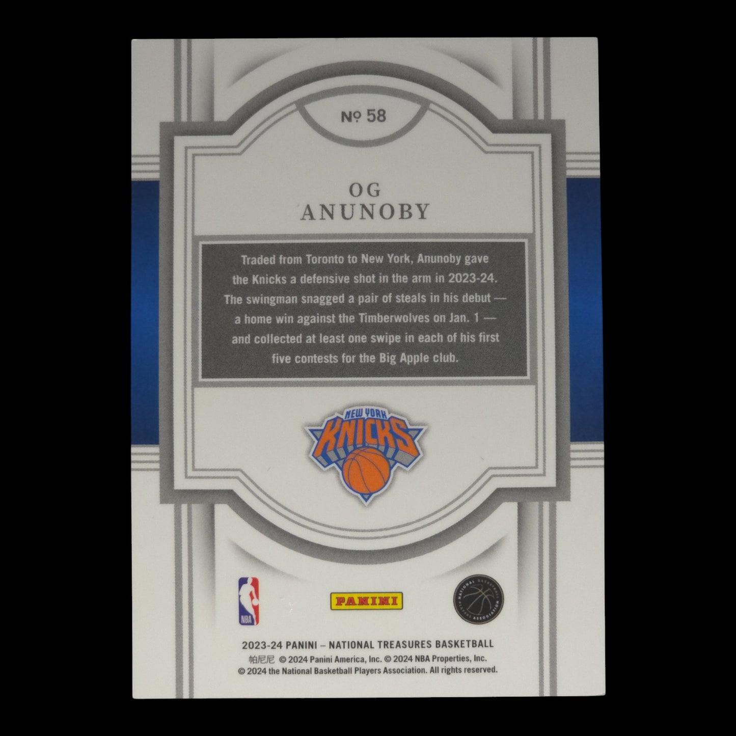 2023-24 OG ANUNOBY Base 78/99 National Treasures Knicks #58