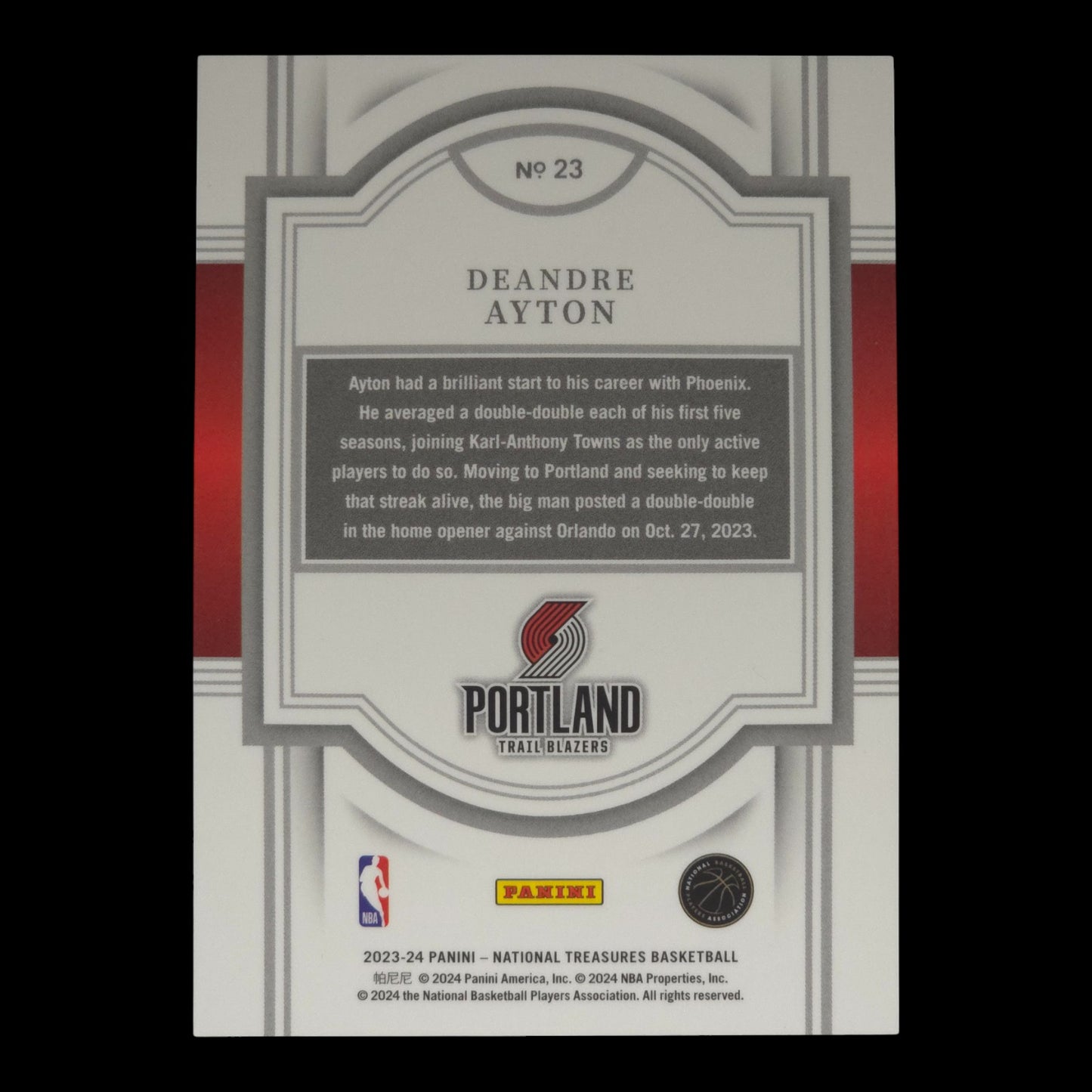 2023-24 DEANDRE AYTON Base 94/99 National Treasures Blazers #23