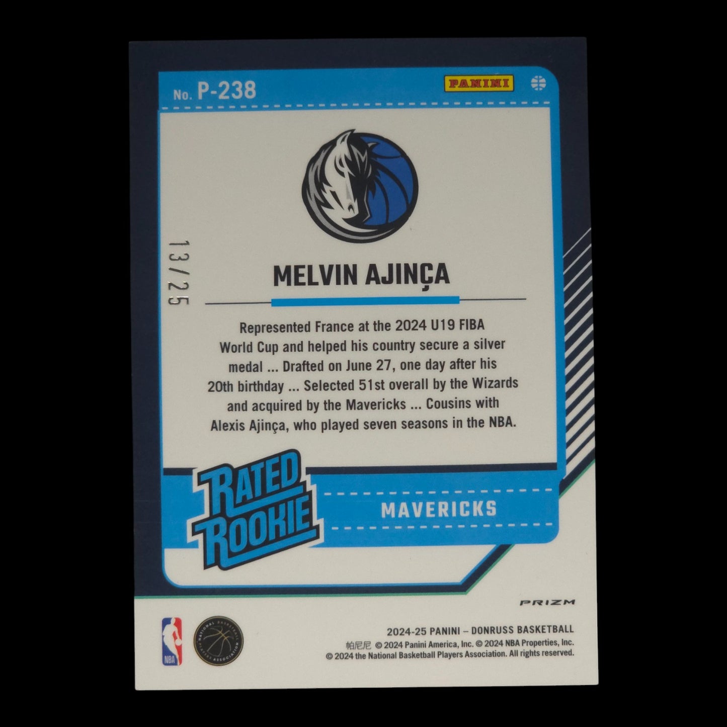 2024-25 MELVIN AJINCA Red Rated Rookie 13/25 Donruss Mavericks #238