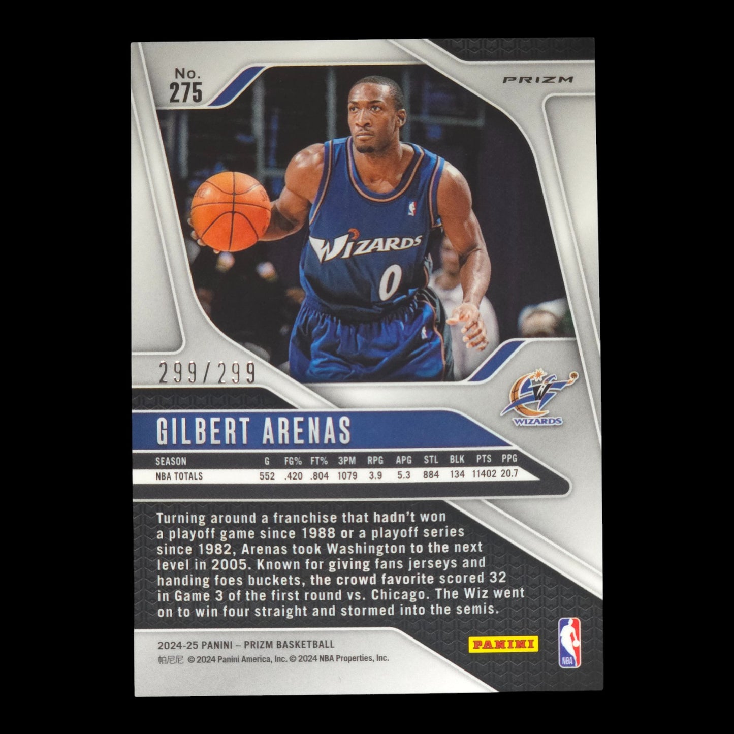 2024-25 GILBERT ARENAS Red 299/299 Book End Prizm Wizards #275