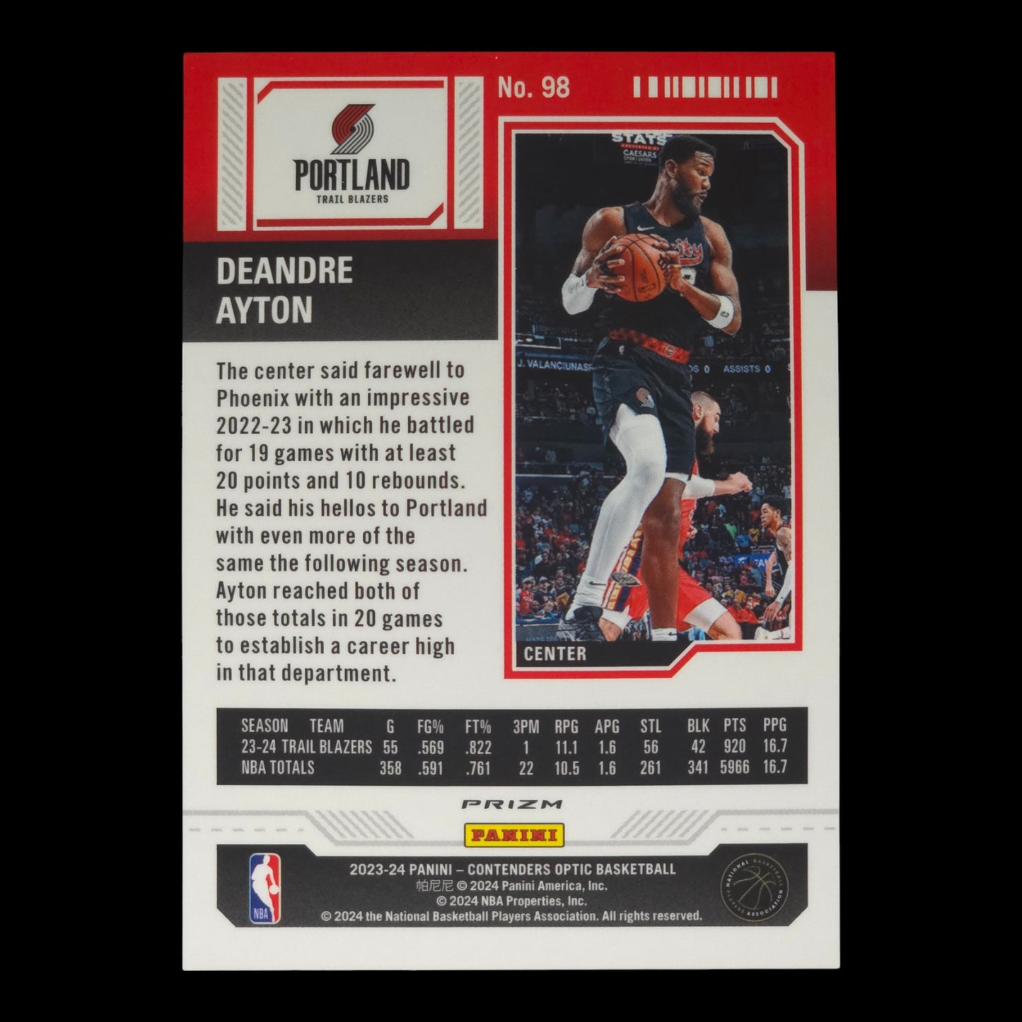 2023-24 DEANDRE AYTON Red Season Ticket Contenders Blazers #98