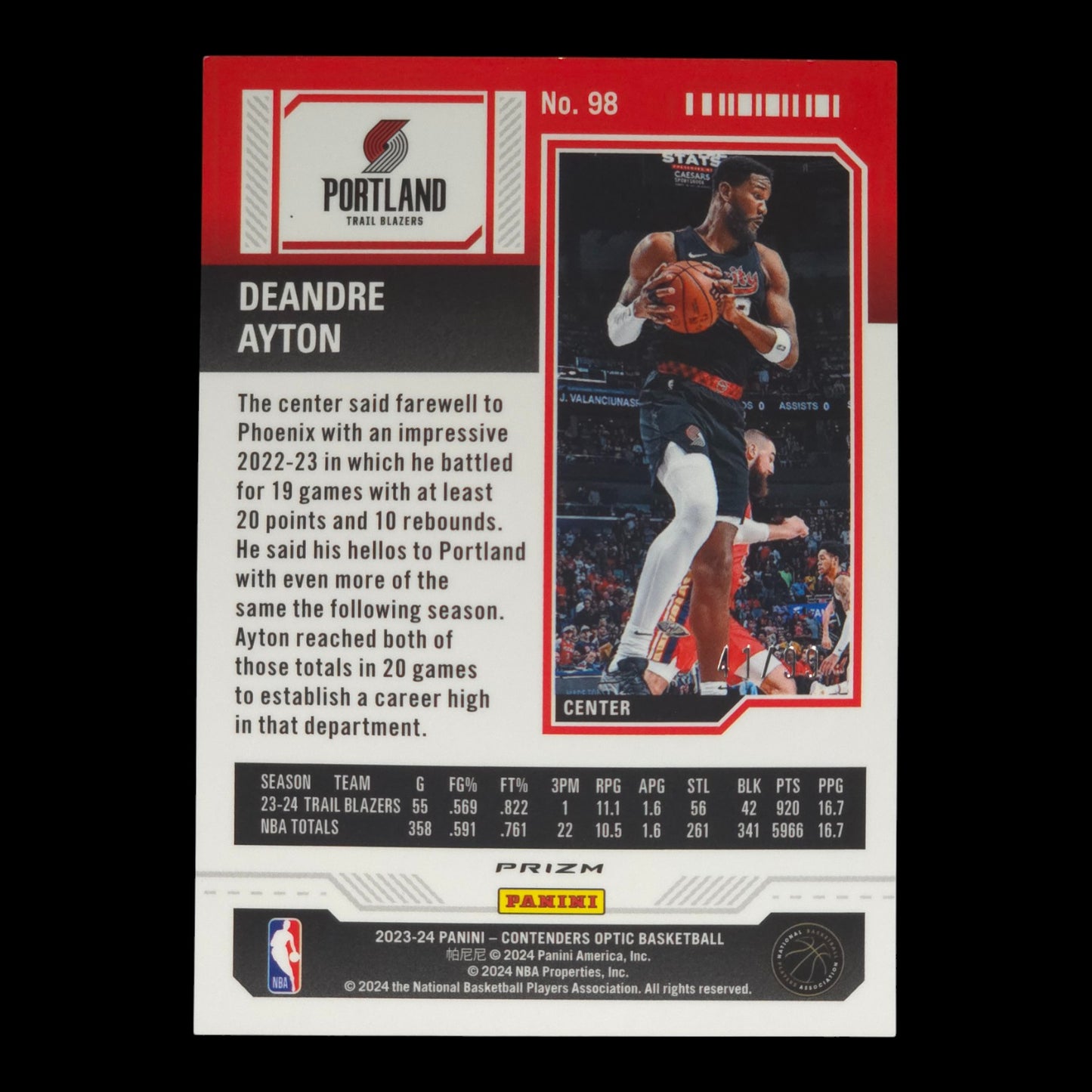 2023-24 DEANDRE AYTON Blue 41/99 Contenders Blazers #98