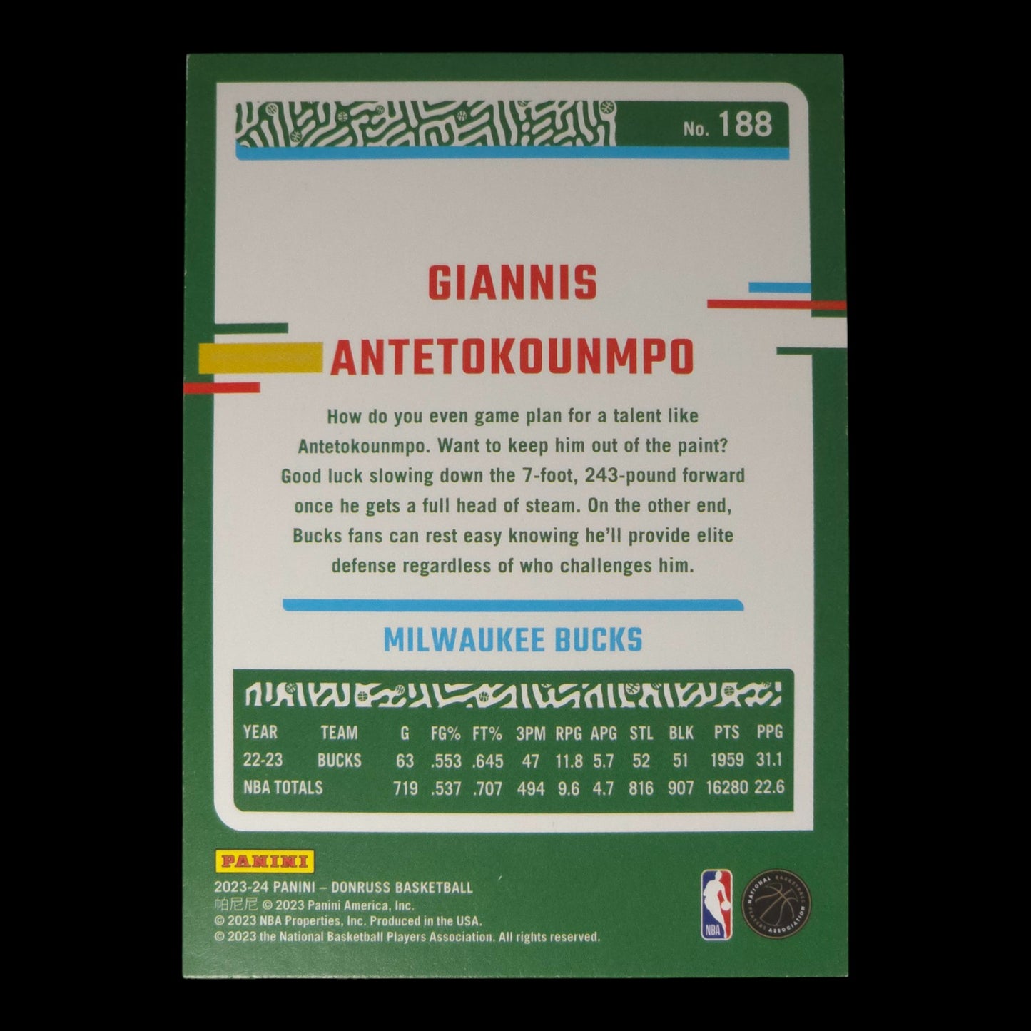 2023-24 GIANNIS ANTETOKOUNMPO 20/99 Donruss Choice Bucks #188
