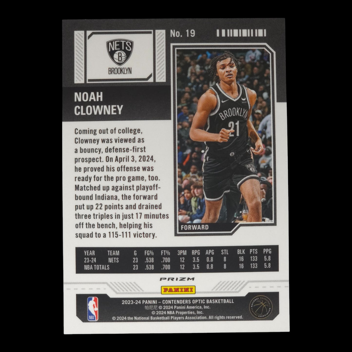 2023-24 NOAH CLOWNEY Red Rookie Ticket Contenders Nets #19