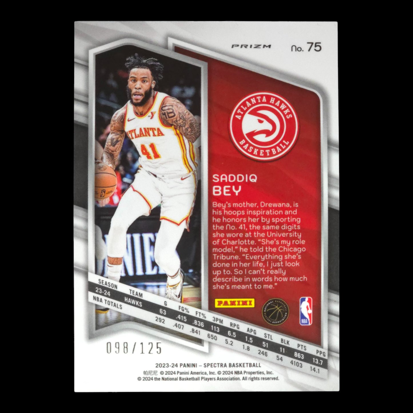 2023-24 SADDIQ BEY Celestial 98/125 Spectra Hawks #75