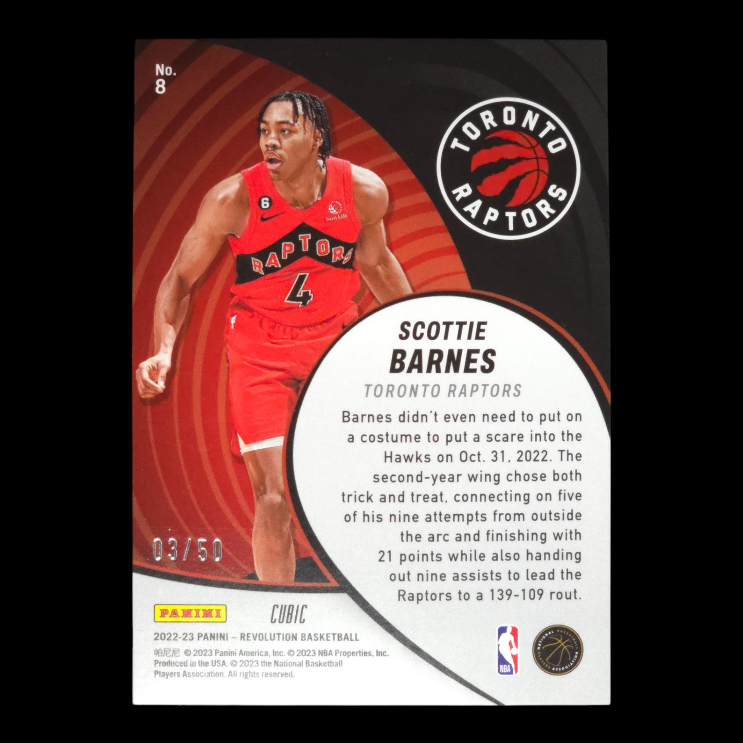 2022-23 SCOTTIE BARNES Cubic 3/50 Revolution Raptors #8