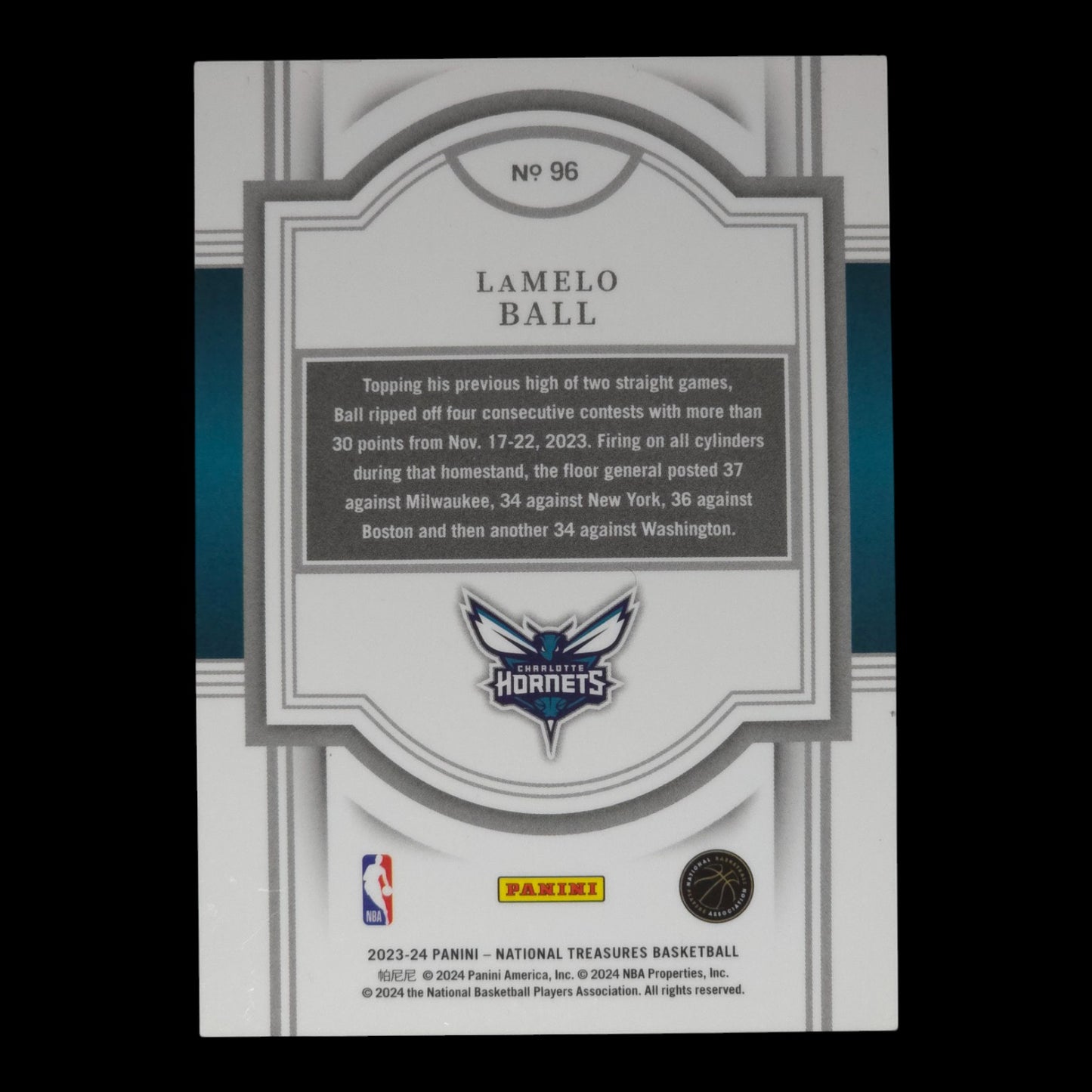 2023-24 LAMELO BALL Base 68/99 National Treasures Hornets #96