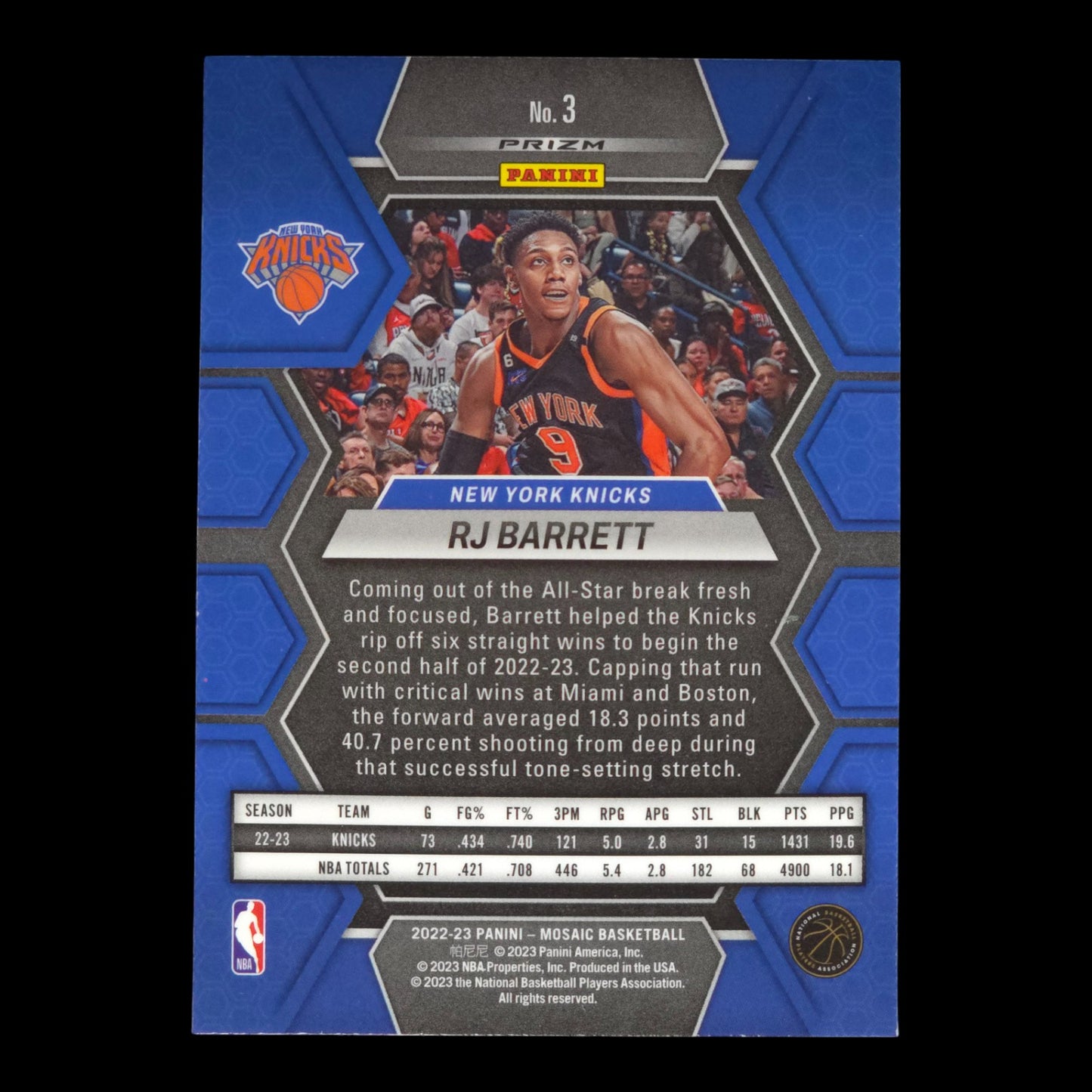 2022-23 RJ BARRETT Green Cracked Ice Mosaic Knicks #3