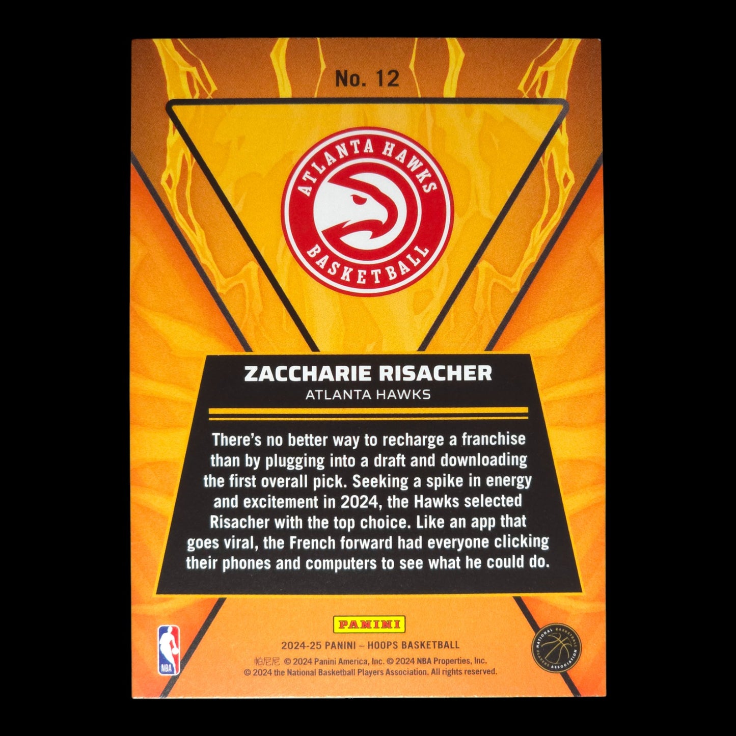 2024-25 ZACCHARIE RISACHER High Voltage Holo Hoops Hawks #12