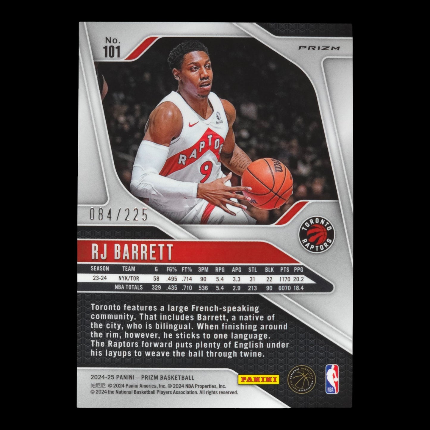 2024-25 RJ BARRETT Red Prizm 84/225 Prizm Raptors #101