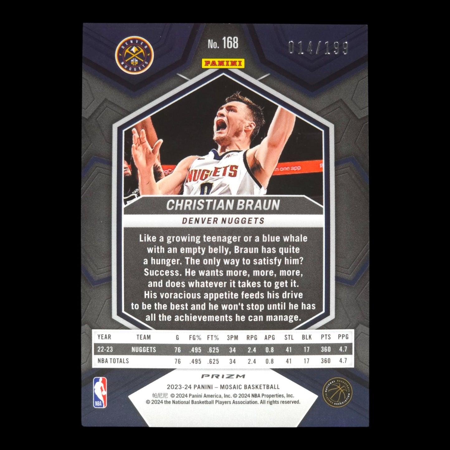 2023-24 CHRISTIAN BRAUN Blue 14/199 Mosaic Nuggets #168