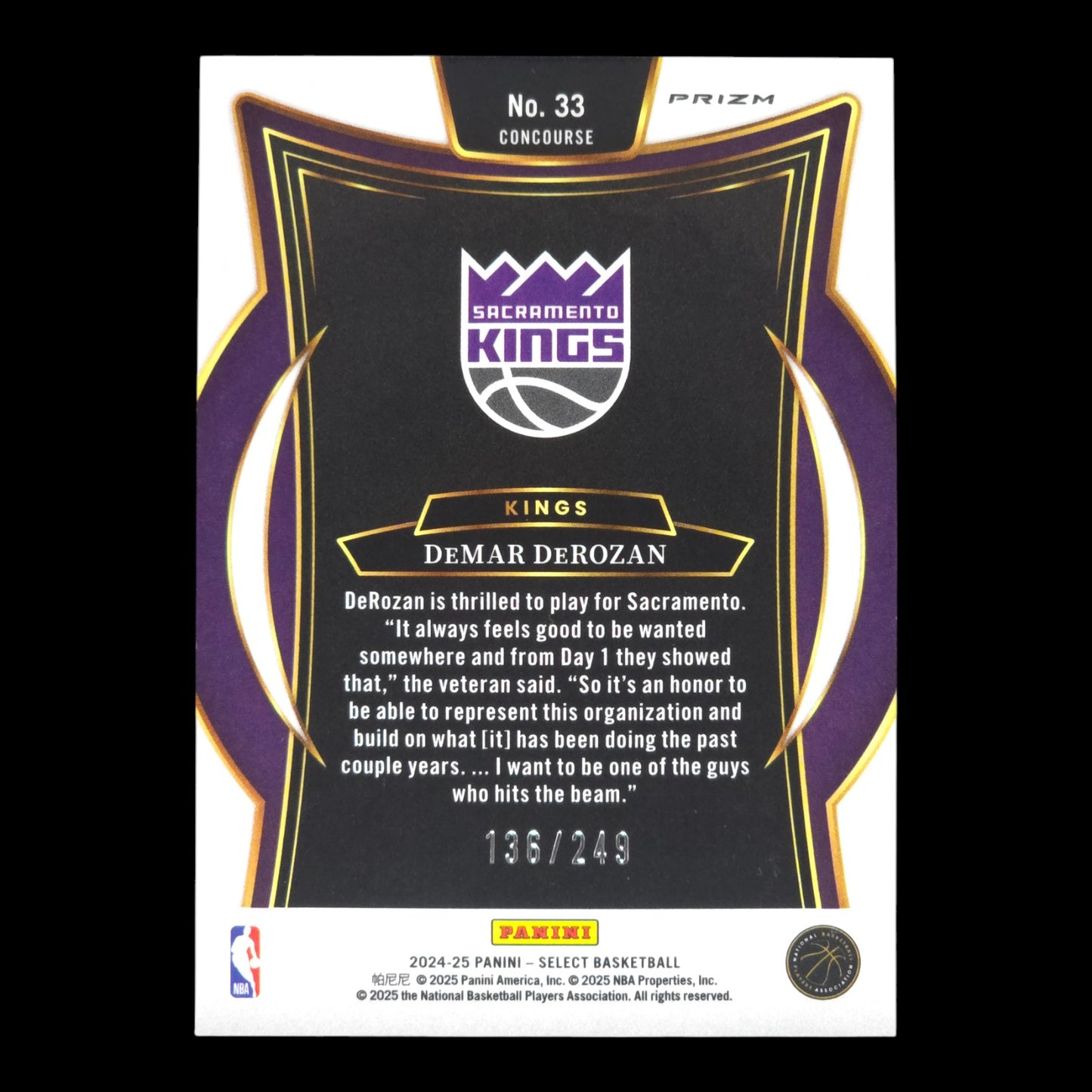 2024-25 DEMAR DEROZEN Concourse Purple Flash 136/249 Select