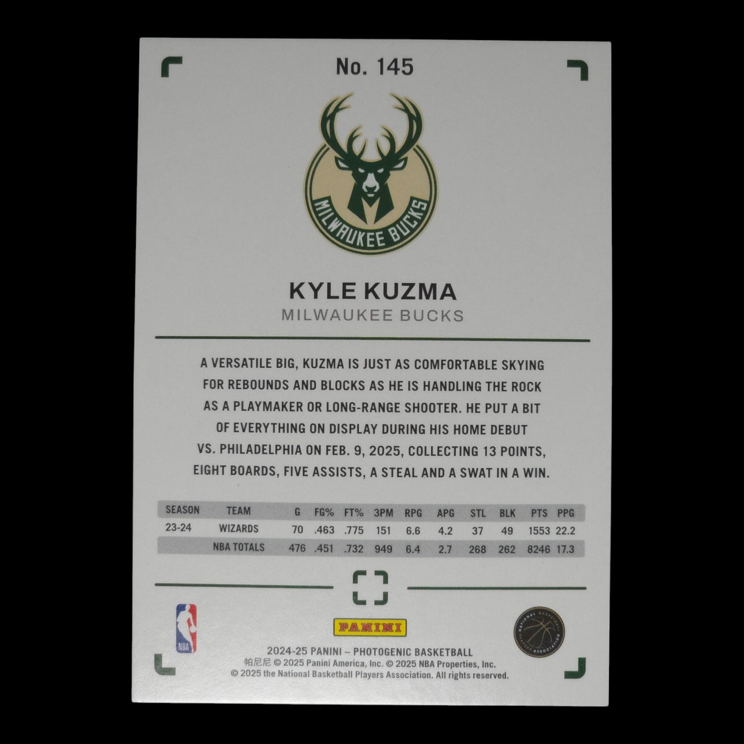 2024-25 KYLE KUZMA Holo 48/99 Photogenic Bucks #145