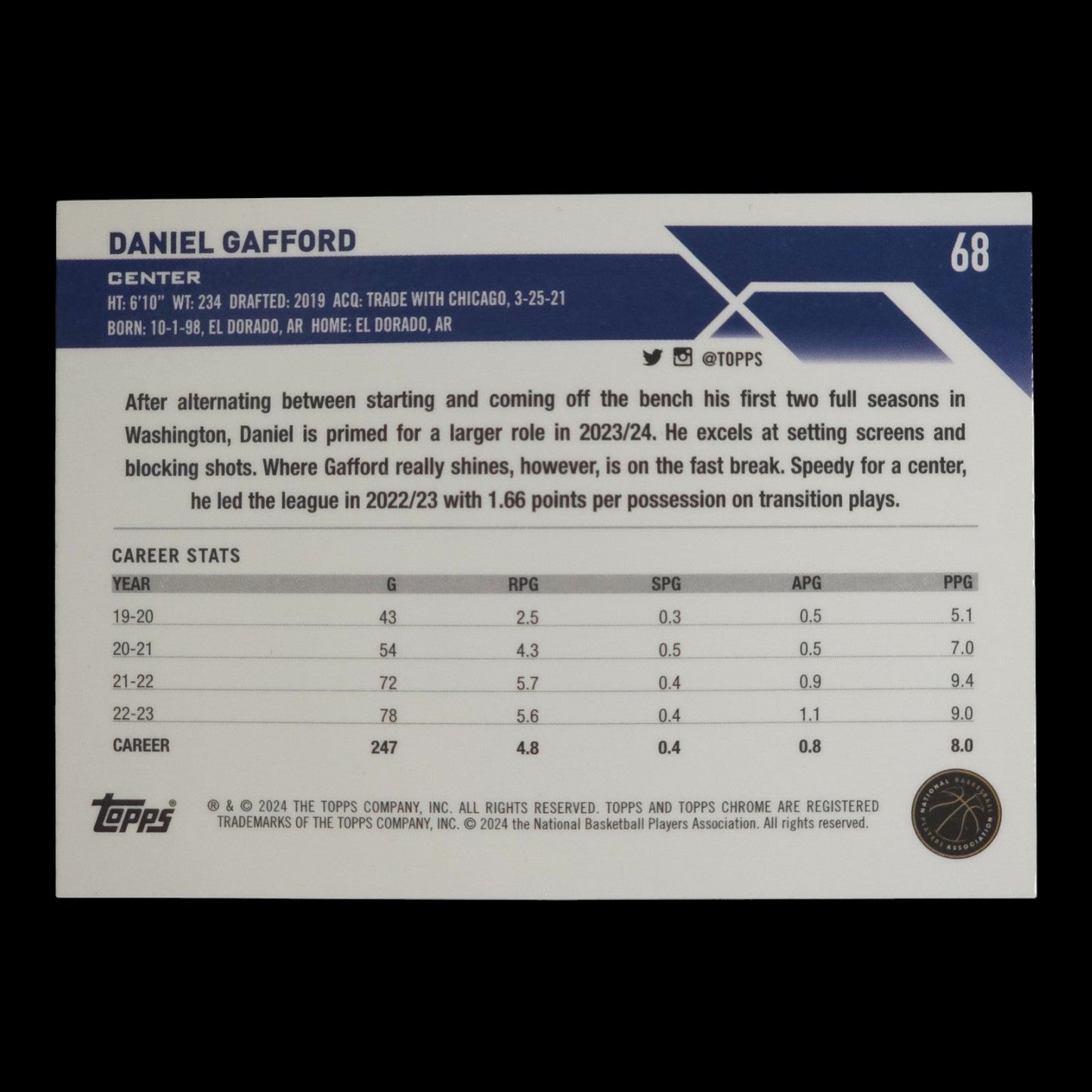 2024-25 DANIEL GAFFORD Gold Refractor 44/50 Topps Chrome #68