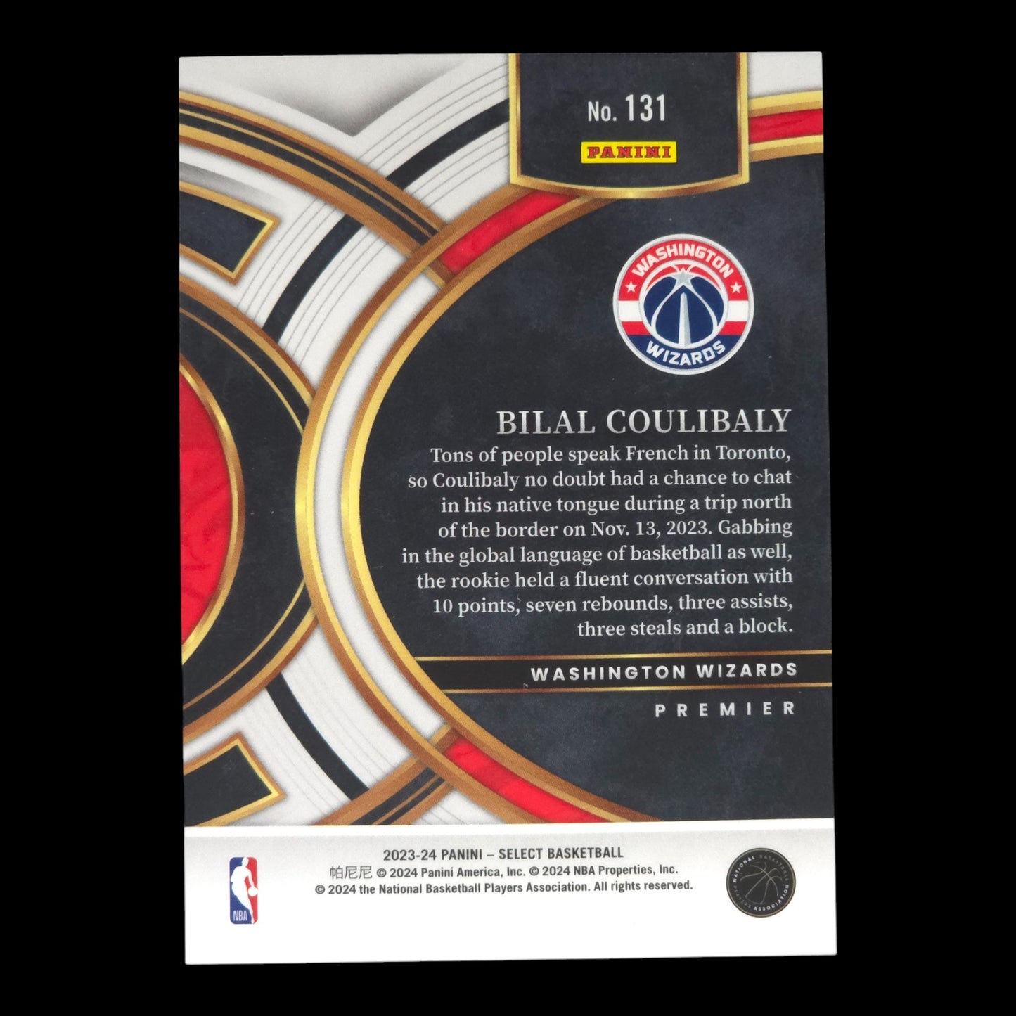2023-24 BILAL COULIBALY Premier Rookie Wizards Select #131