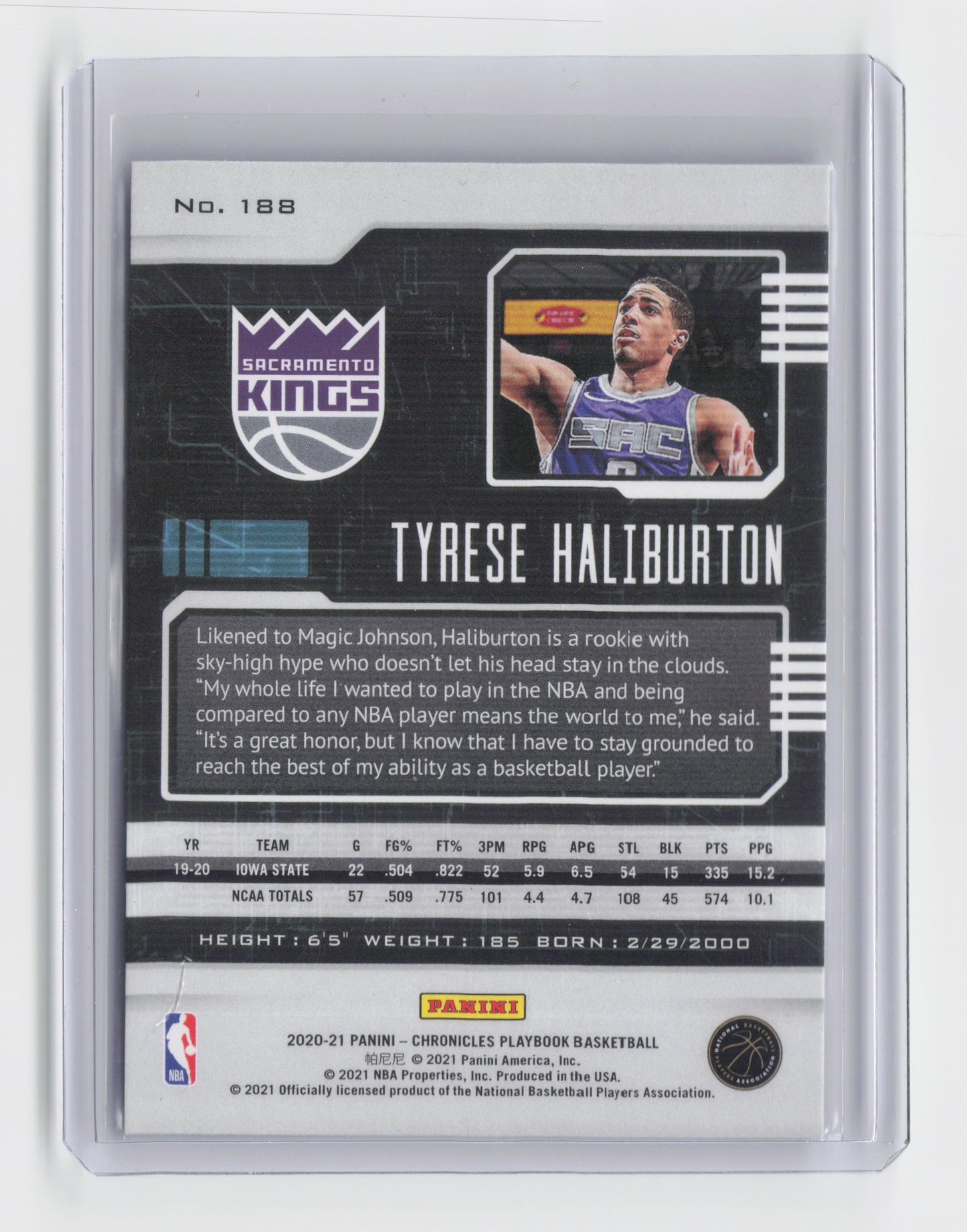 2020-21 TYRESE HALIBURTON - Playbook Rookie - Chronicles - Kings #188