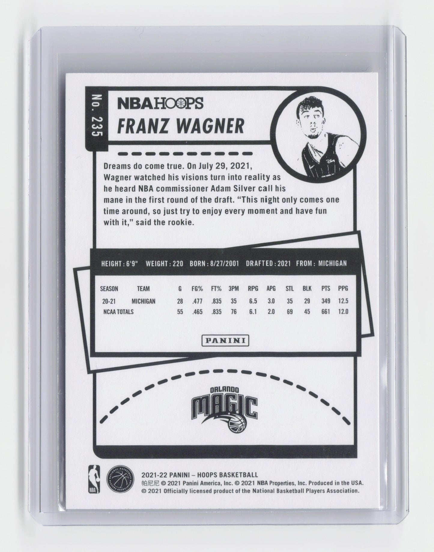 2021-22 - FRANZ WAGNER - Rookie Base - Hoops - Magic #235